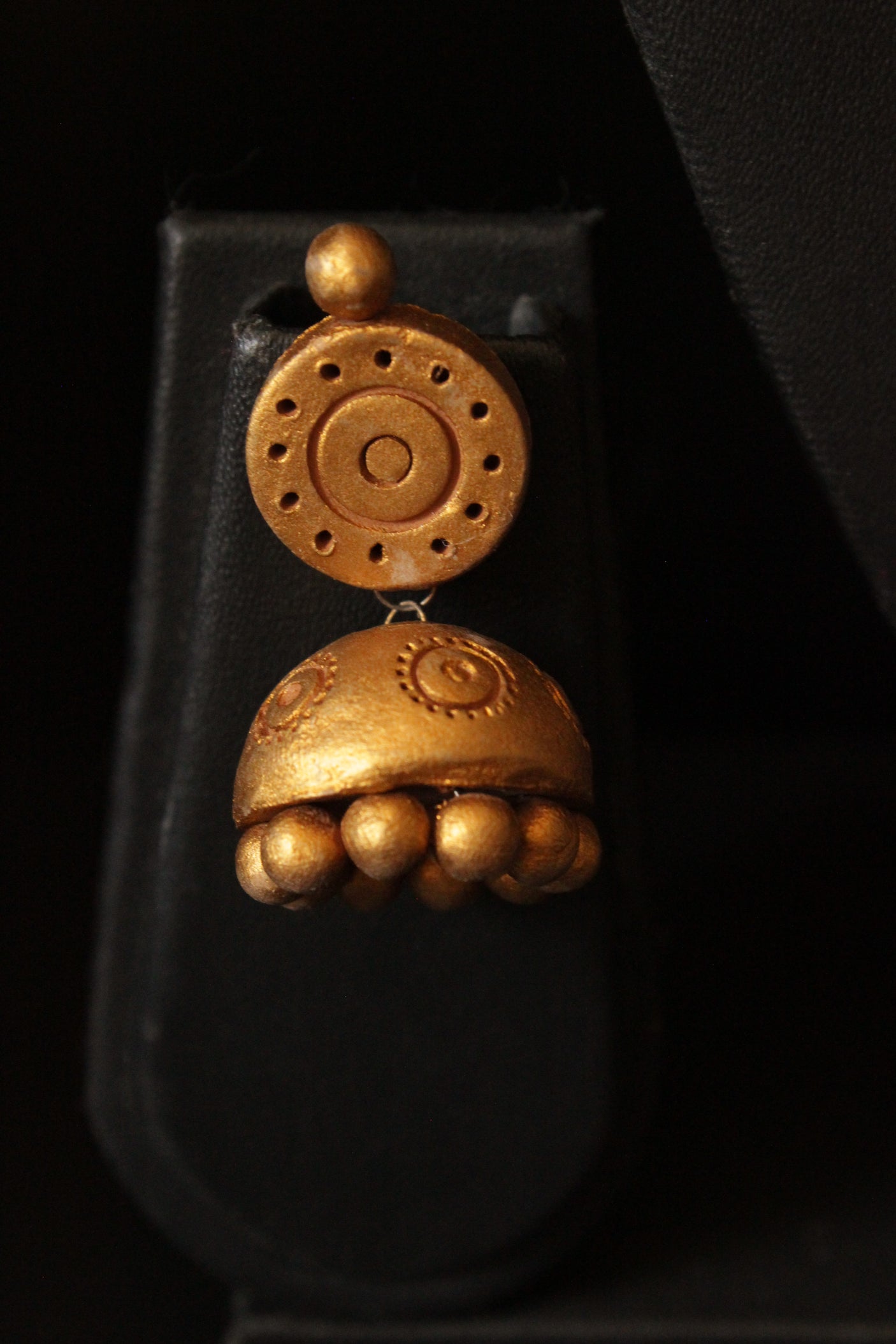 Golden Handcrafted Terracotta Clay Adjustable Length Jhumka Necklace Set