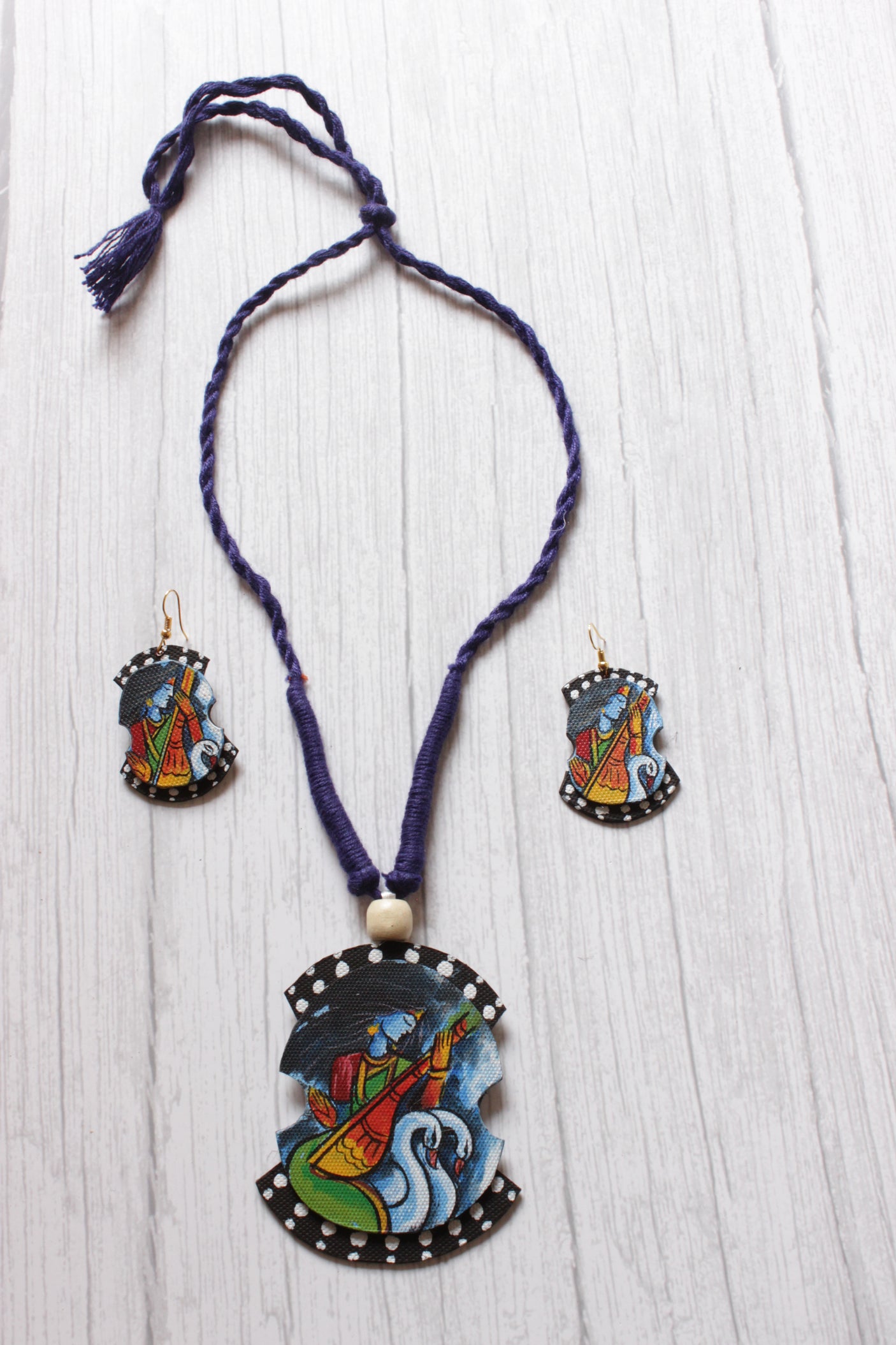 Hand Painted Religious Motif Necklace Set