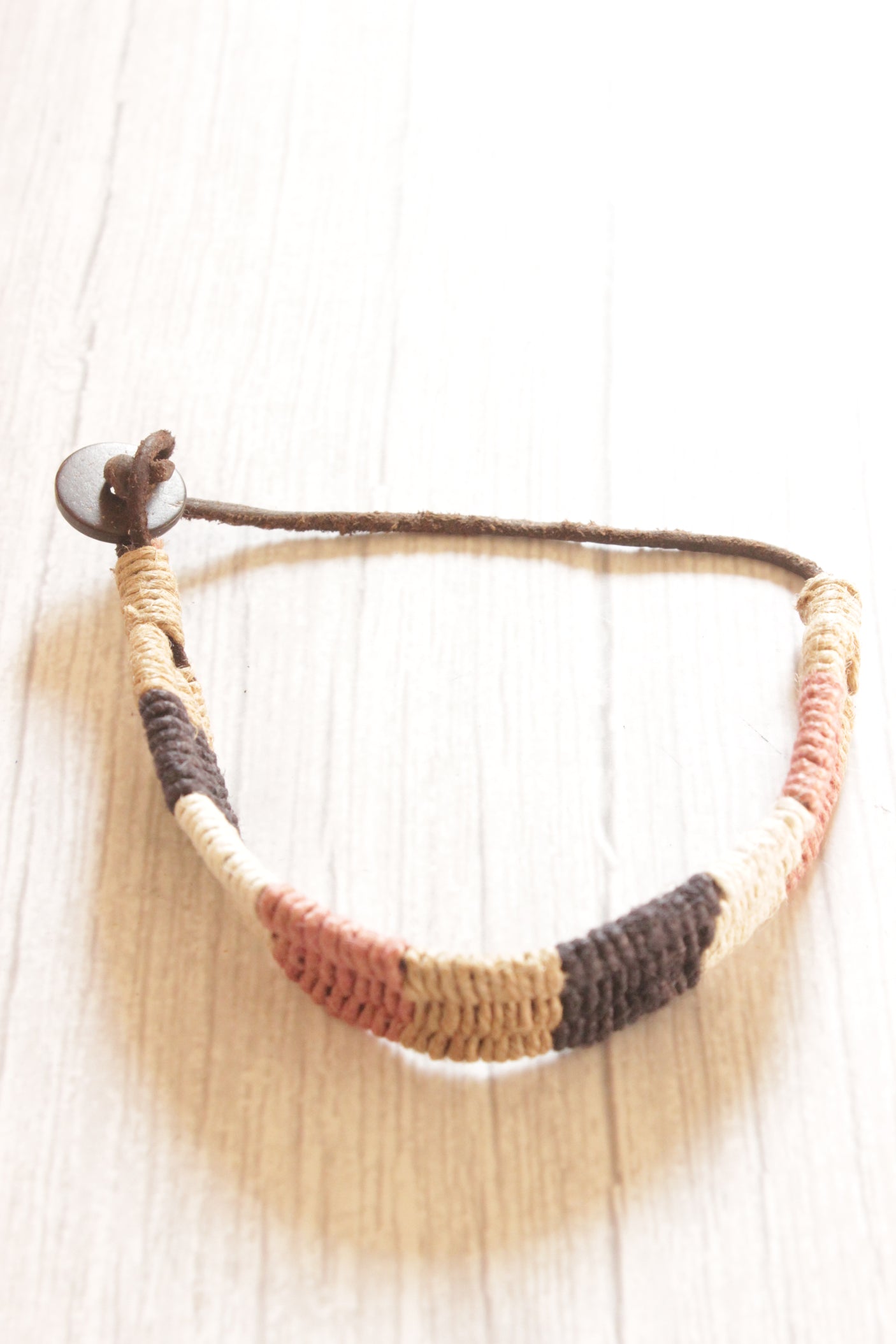 Multi-Color Jute Threads Hand Woven Leather Bracelet