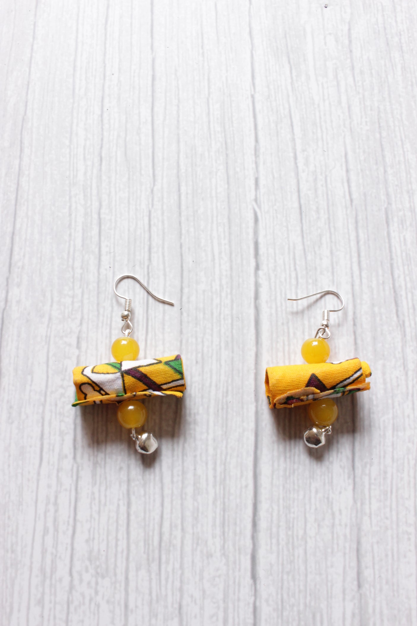 Vibrant Yellow Fabric and Stones Peacock Metal Pendant Necklace Set