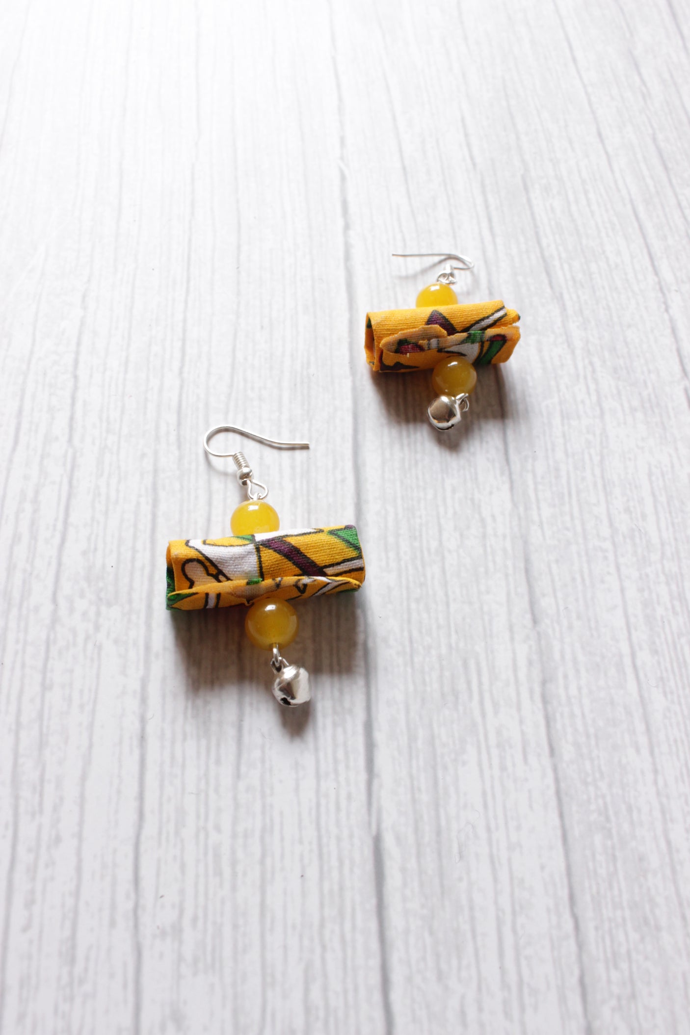 Vibrant Yellow Fabric and Stones Peacock Metal Pendant Necklace Set