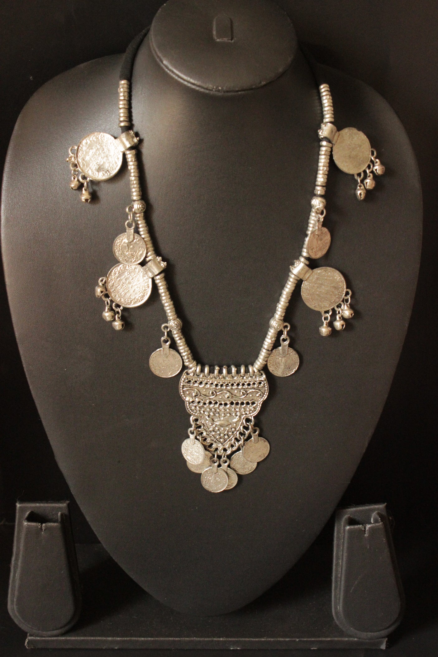 Vintage Stamped Coins Silver Finish Tribal Necklace