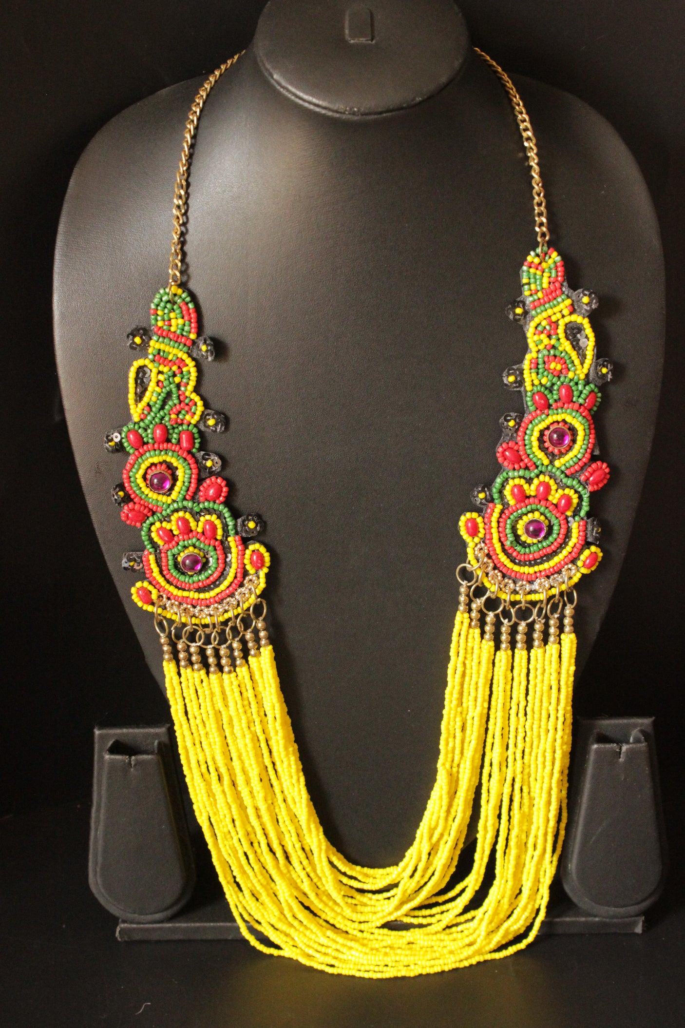 Yellow Multi-Layer Hand Beaded Collar Necklace