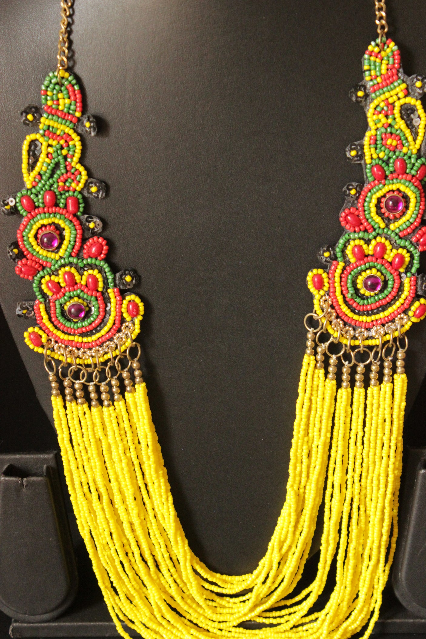 Yellow Multi-Layer Hand Beaded Collar Necklace