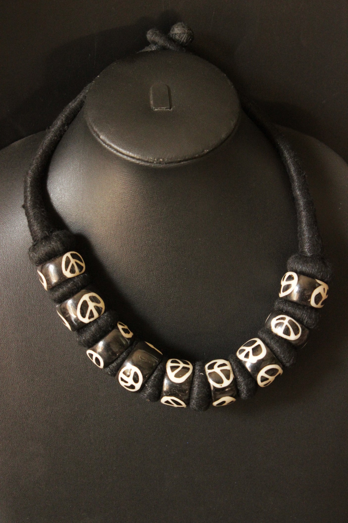 Engraved Wooden Beads Woven in a Rope Choker Necklace