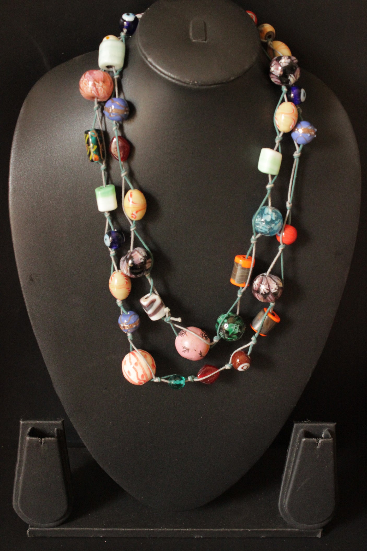 Vibrant Natural Colorful Stones Beaded in a Rope Long Necklace