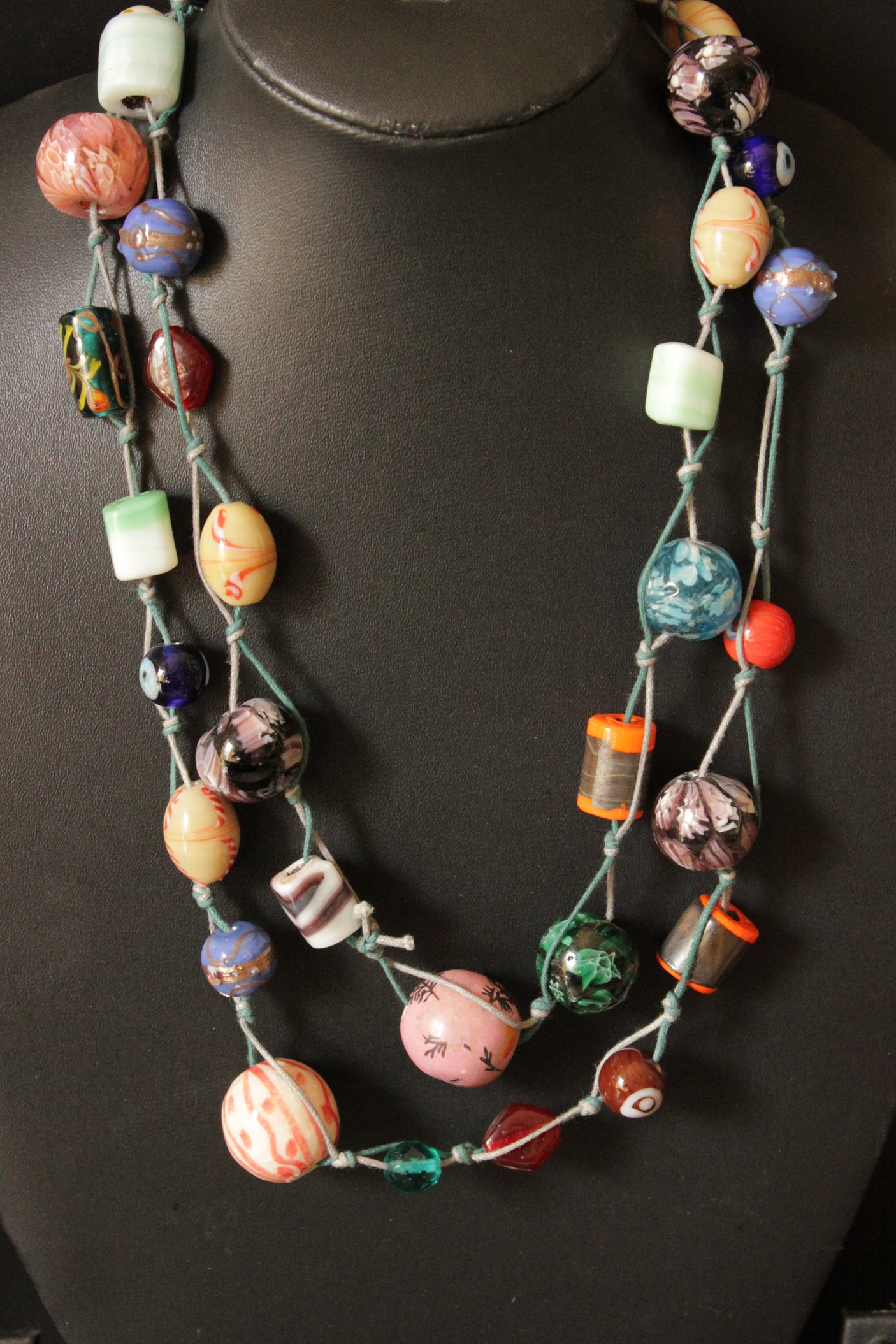 Vibrant Natural Colorful Stones Beaded in a Rope Long Necklace