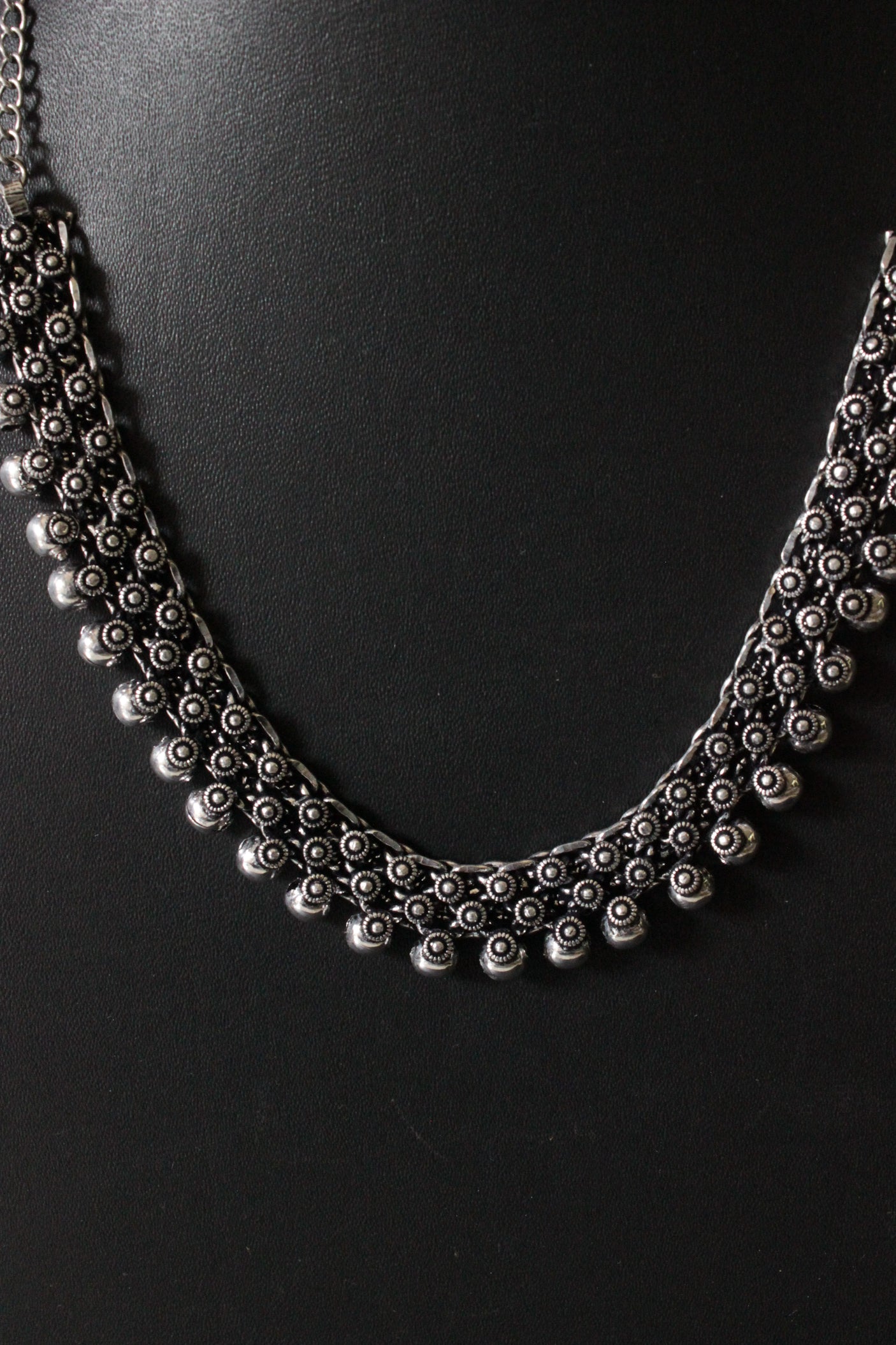 Intricately Detailed Oxidised Silver Metal Necklace Set