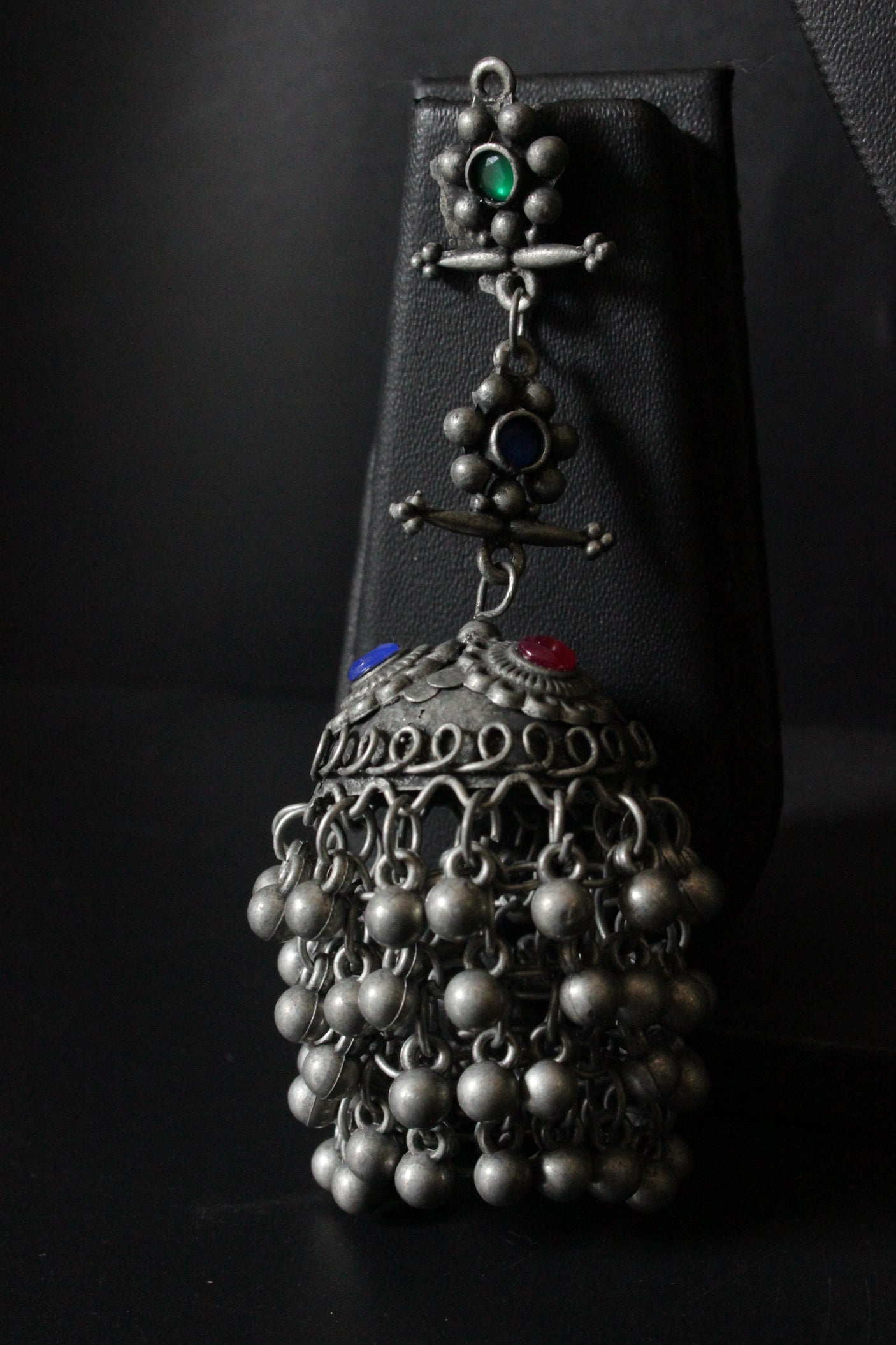 Multi-Color Stones Embedded Long Jhumka Earrings