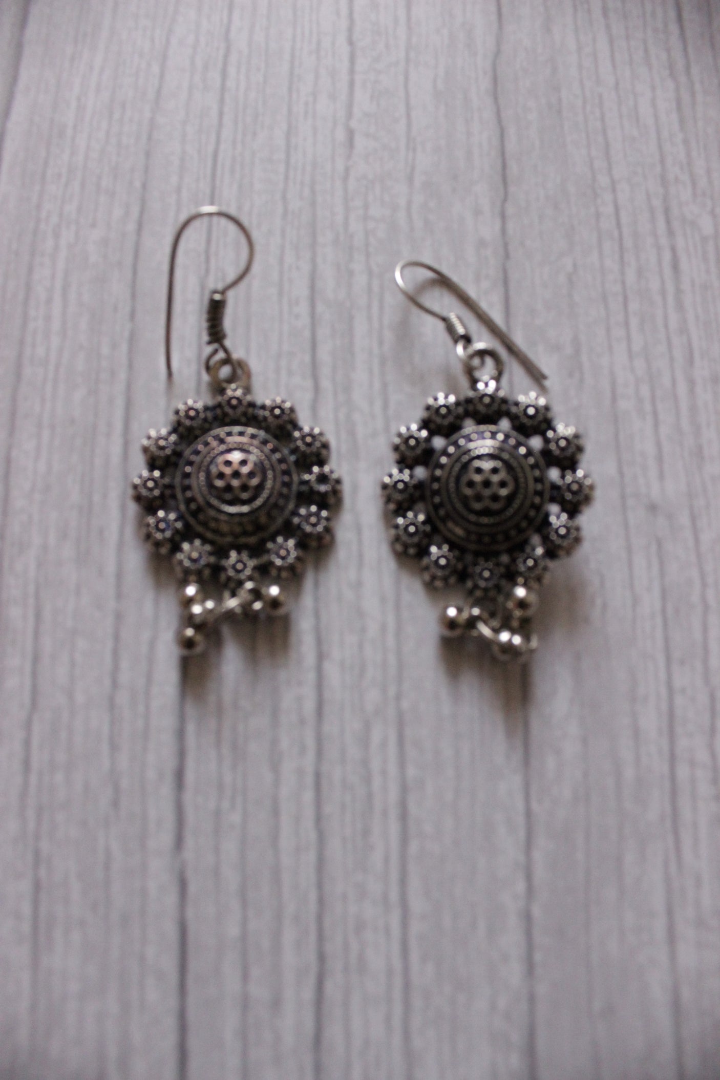 Kantha Work Indigo Fabric Necklace Set with Metal Pendant