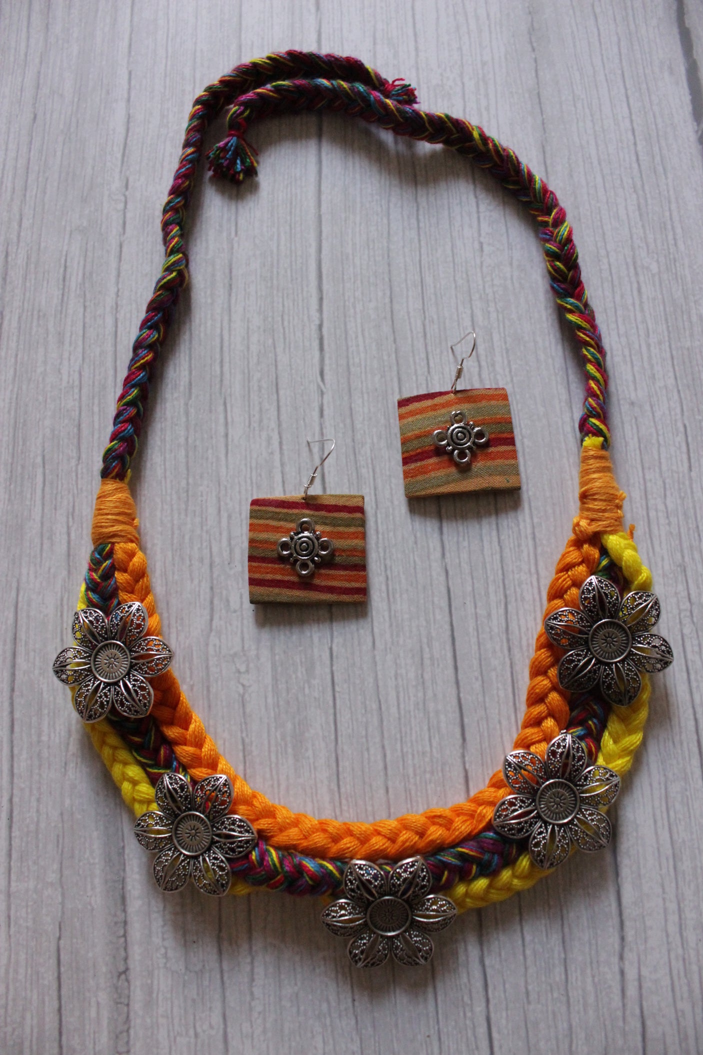 Multi-Color Braided Threads Handmade Necklace Set