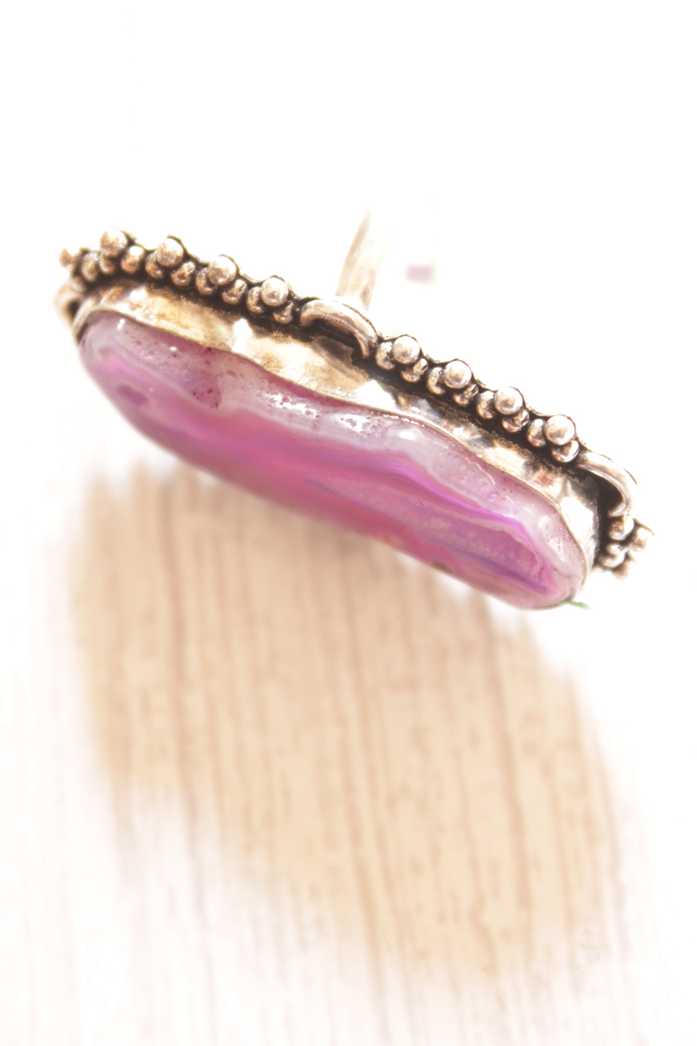 Violet Natural Stone Embedded Oxidised Silver Finish Metal Ring