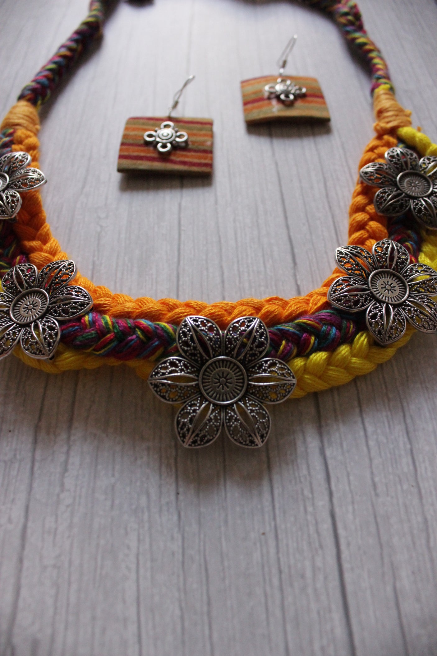 Multi-Color Braided Threads Handmade Necklace Set