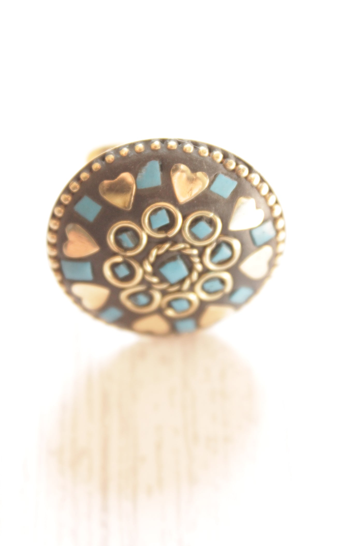 Circular Statement Tibetan Adjustable Ring with Gold Accents