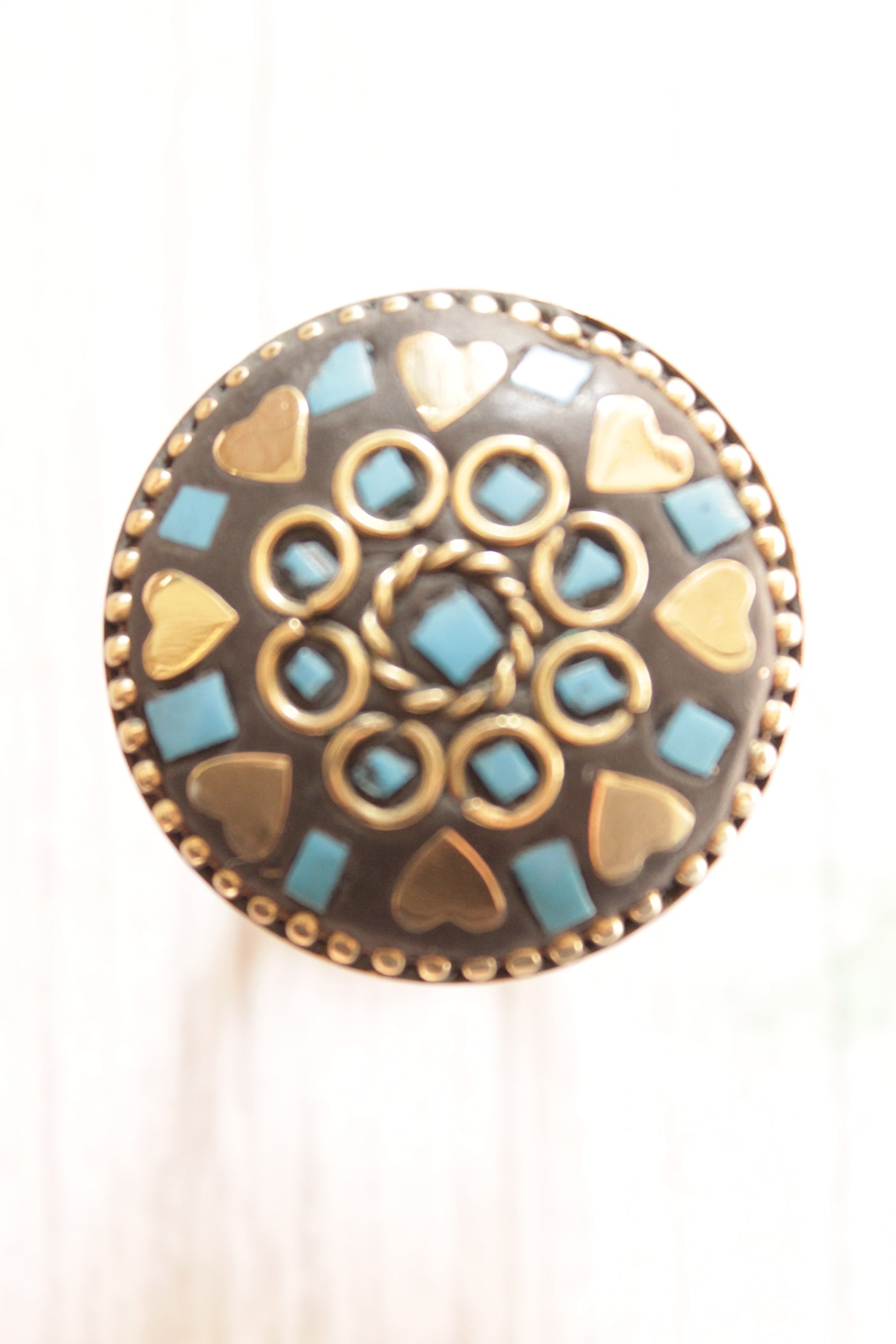Circular Statement Tibetan Adjustable Ring with Gold Accents