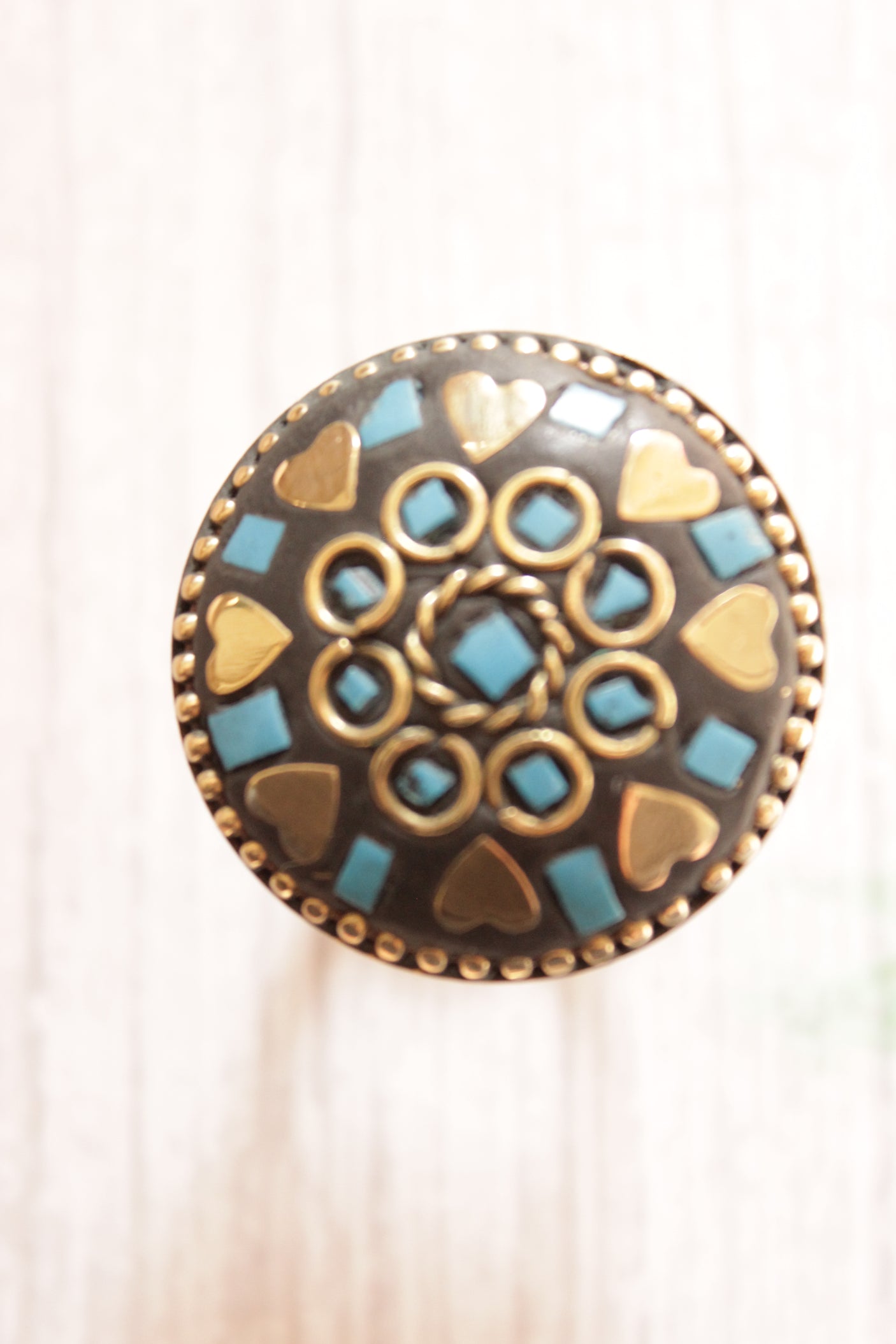 Circular Statement Tibetan Adjustable Ring with Gold Accents