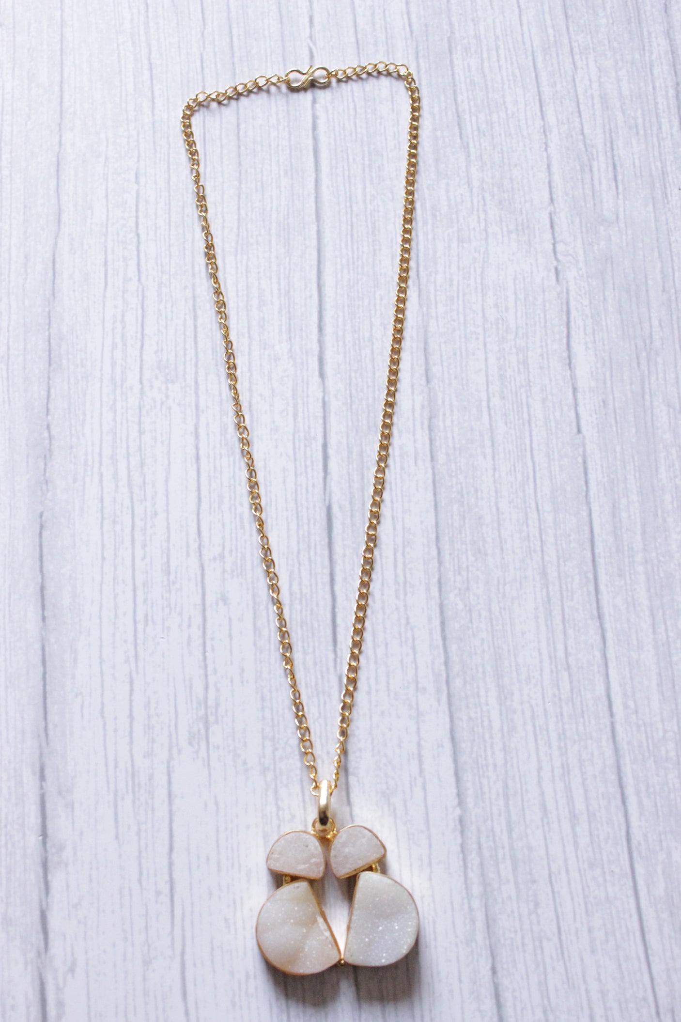 White Sugar Druzy Gemstone Embedded Gold Plated Necklace