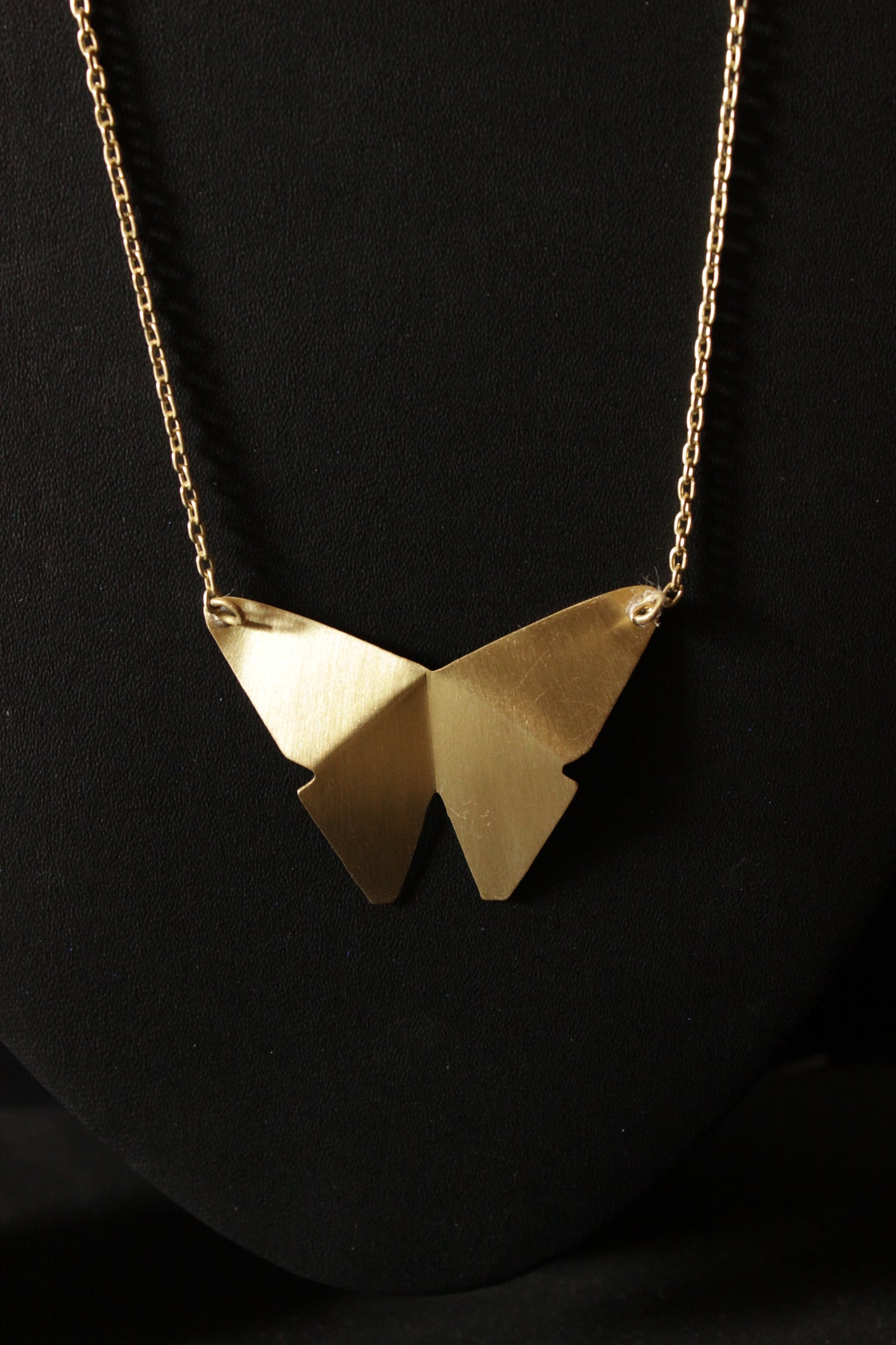 Bright Brass Finish Long Chain Contemporary Butterfly Necklace