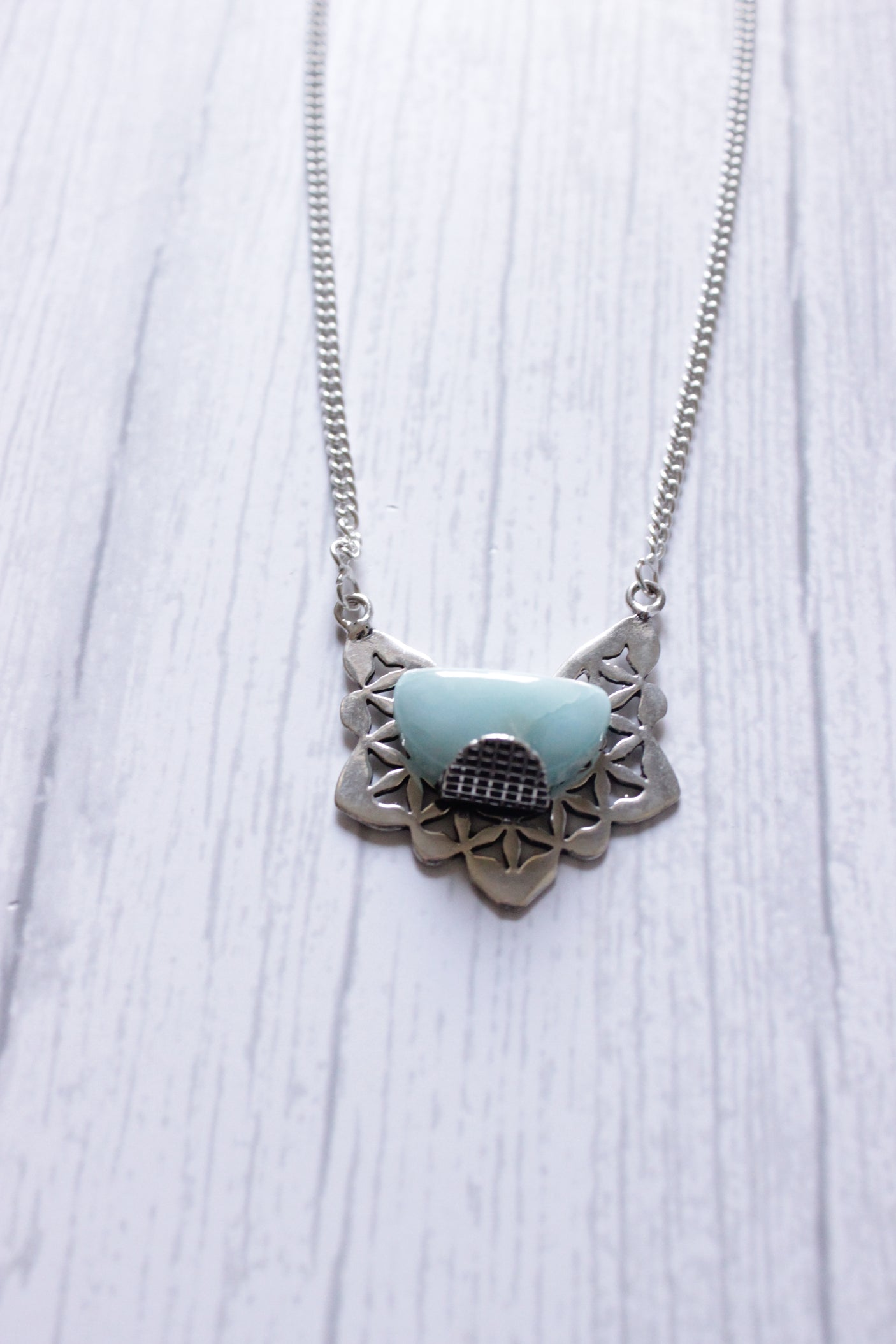 D Shape Caribbean Larimar Gemstone Necklace