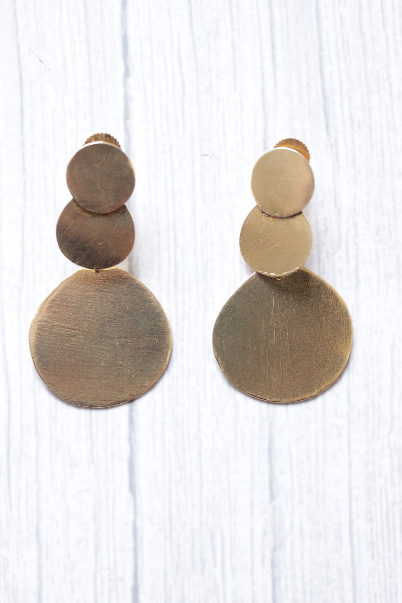 Circular Gold Finish 3 Layer Brass Dangler Earrings