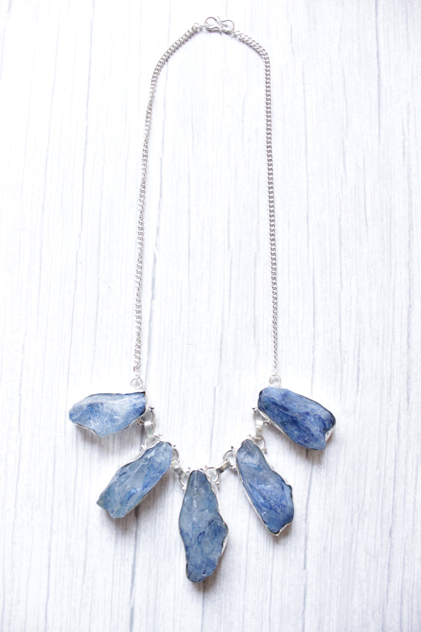 Blue Rock Quartz Natural Gemstone Embedded Silver Plated Necklace