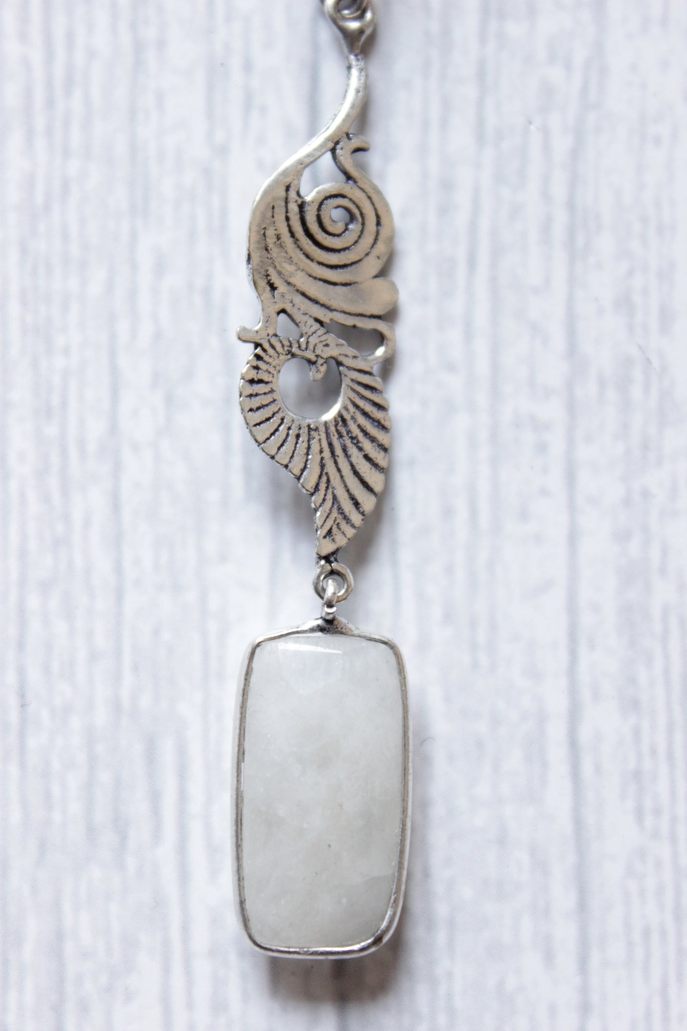 Faceted Rainbow Moonstone Statement Gemstone Vintage Flower Lightweight Silver Finish Dangler Earrings