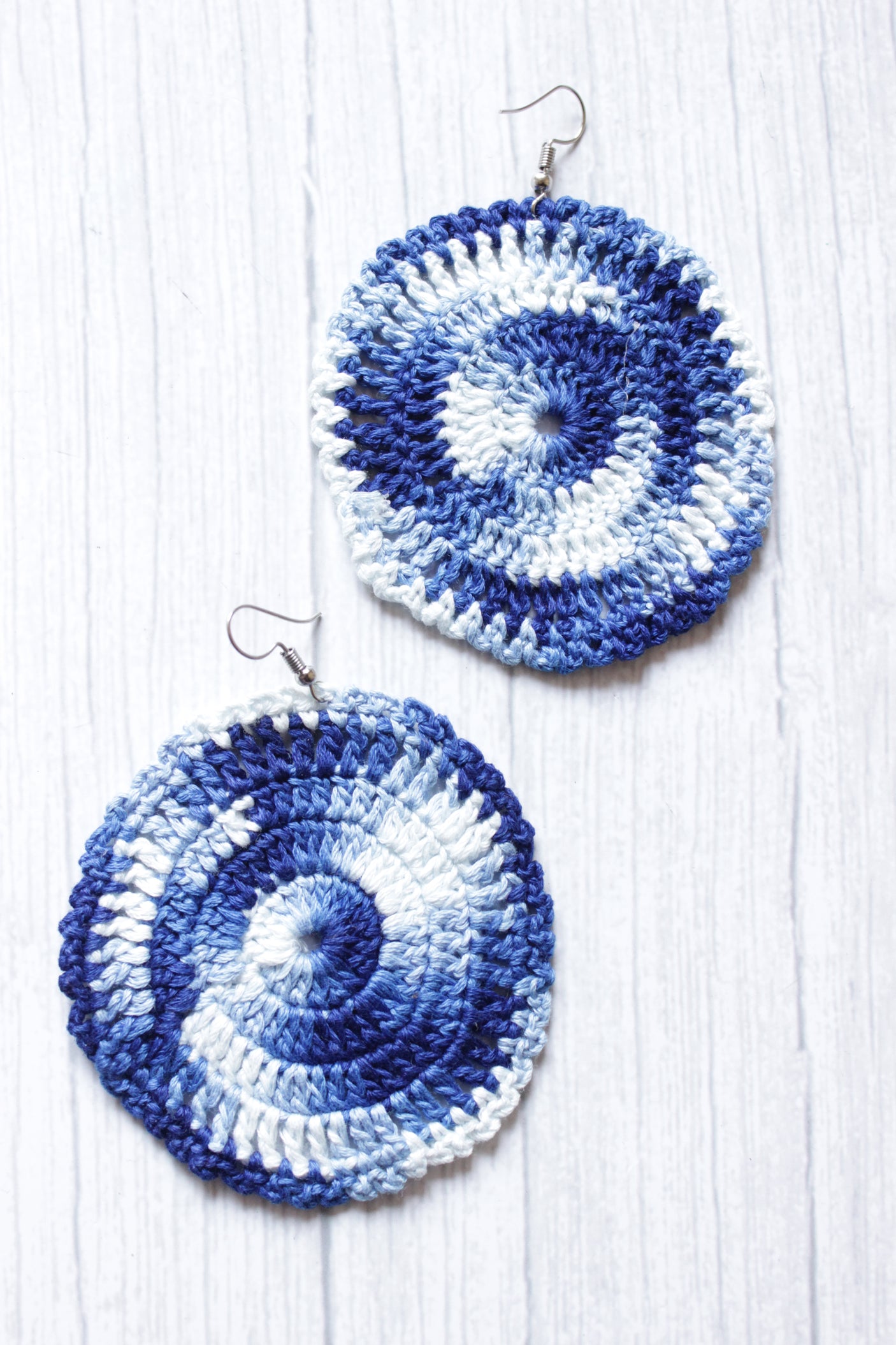 Shades of Blue Circular Handcrafted Crochet Stud Earrings