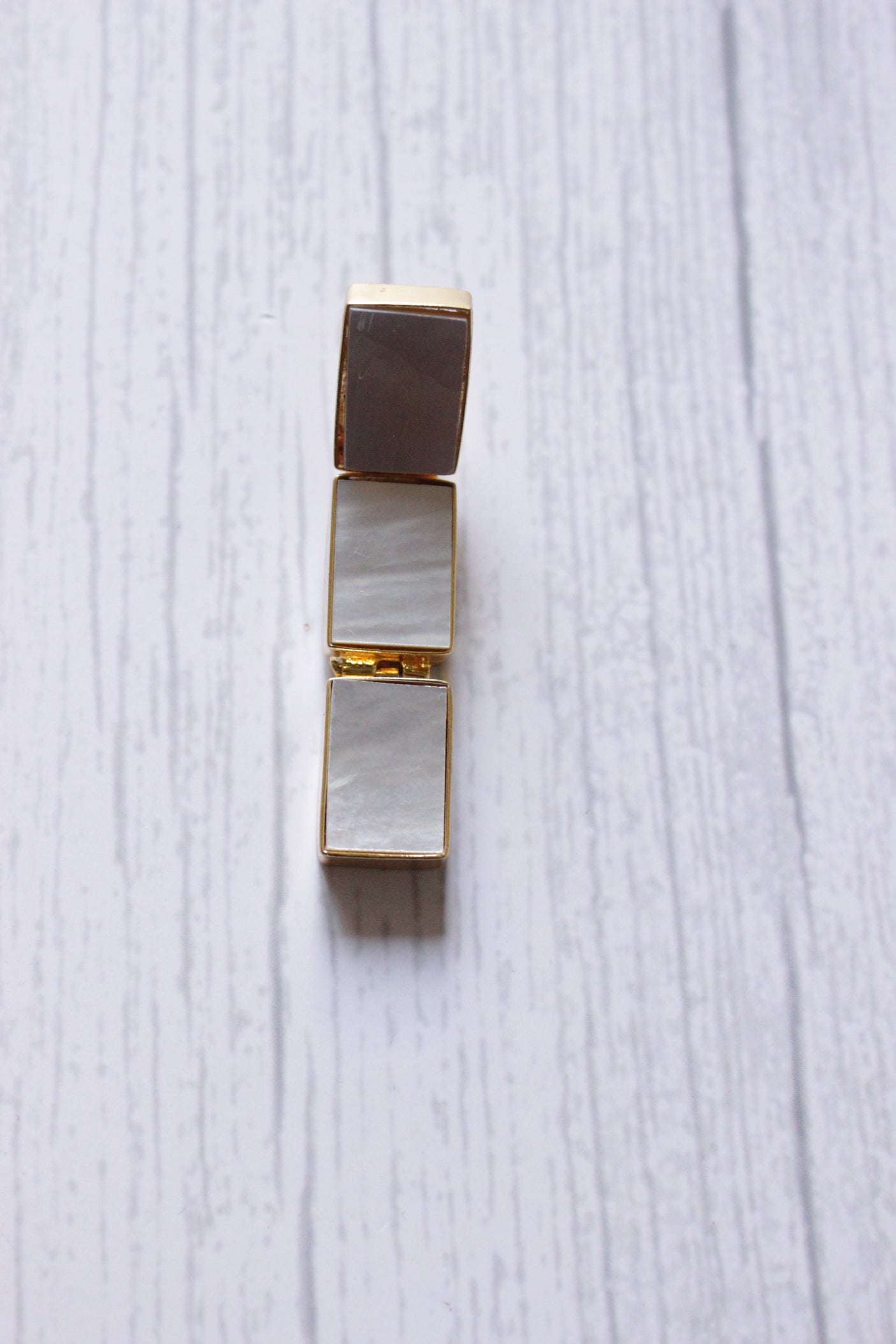 Rectangular Mother Of Pearl Gemstone Gold Plated Tennis Earrings