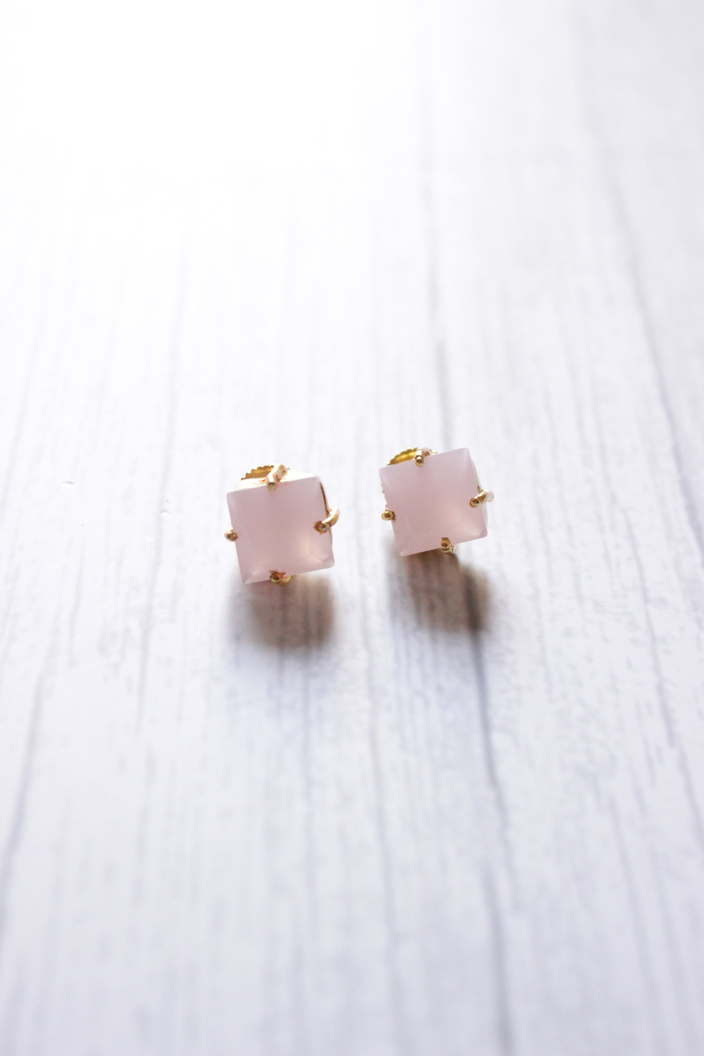 Rose Quartz Gemstone Gold Plated Stud Earrings