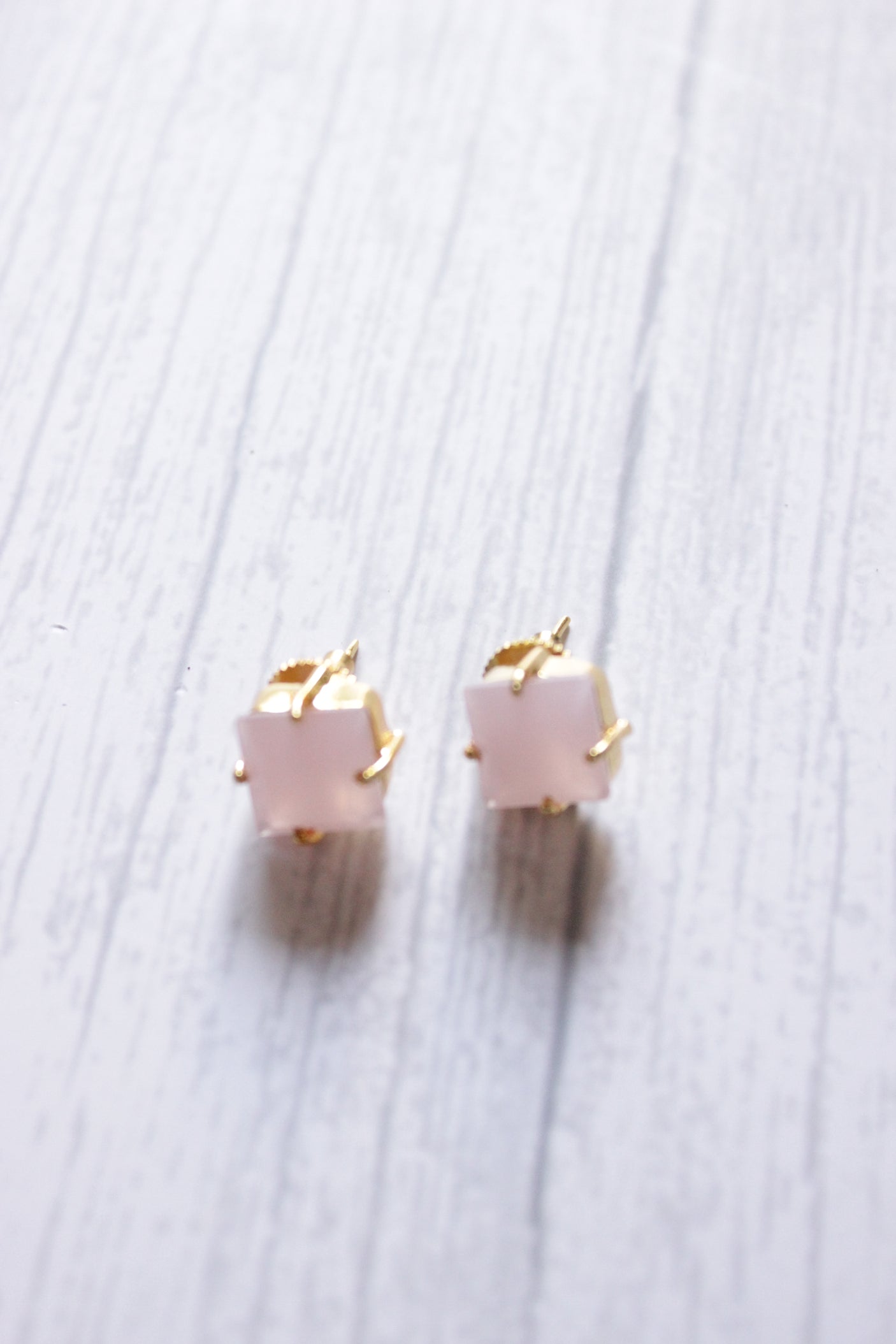 Rose Quartz Gemstone Gold Plated Stud Earrings