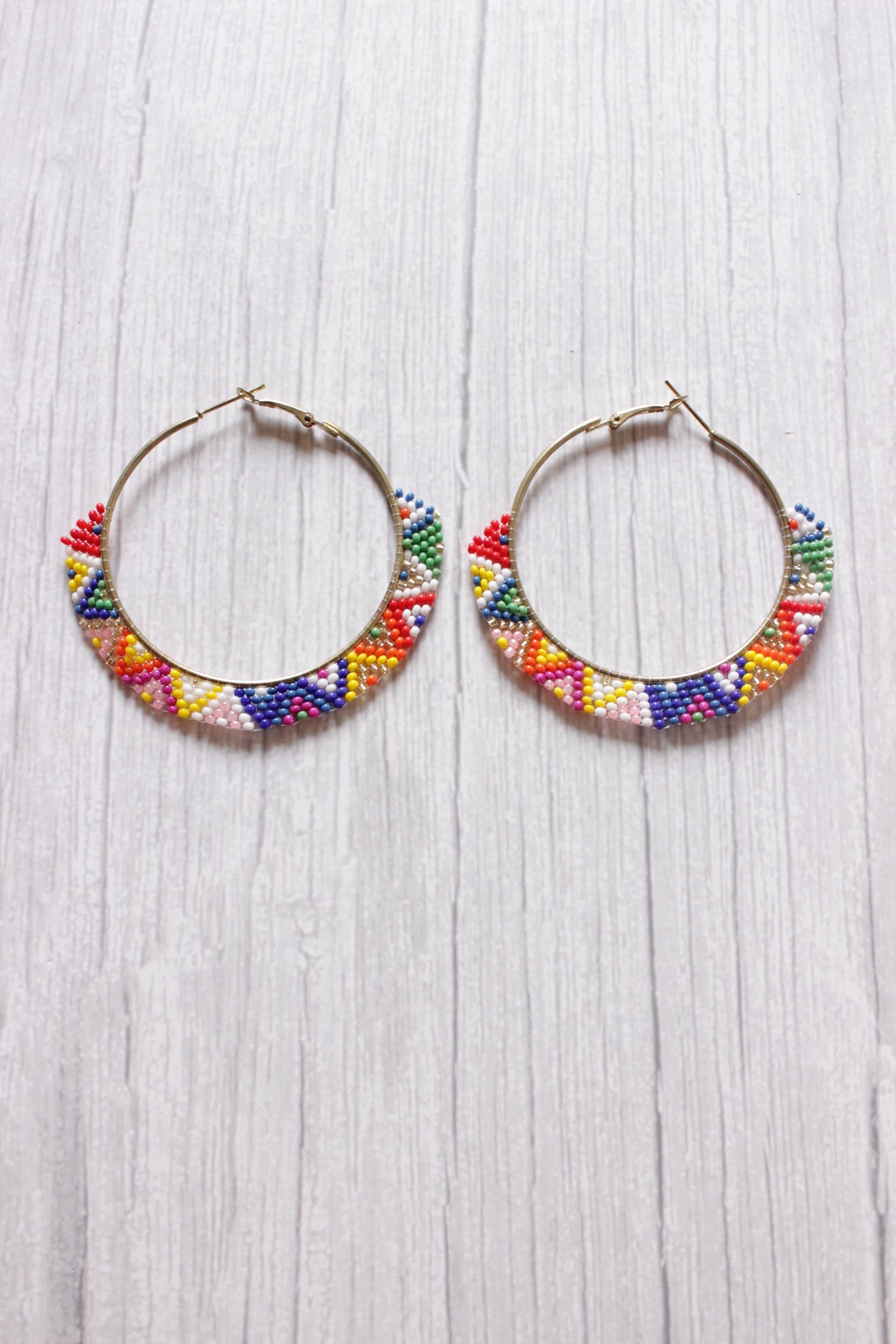 Multi-Color Beaded Handcrafted Hoop Earrings