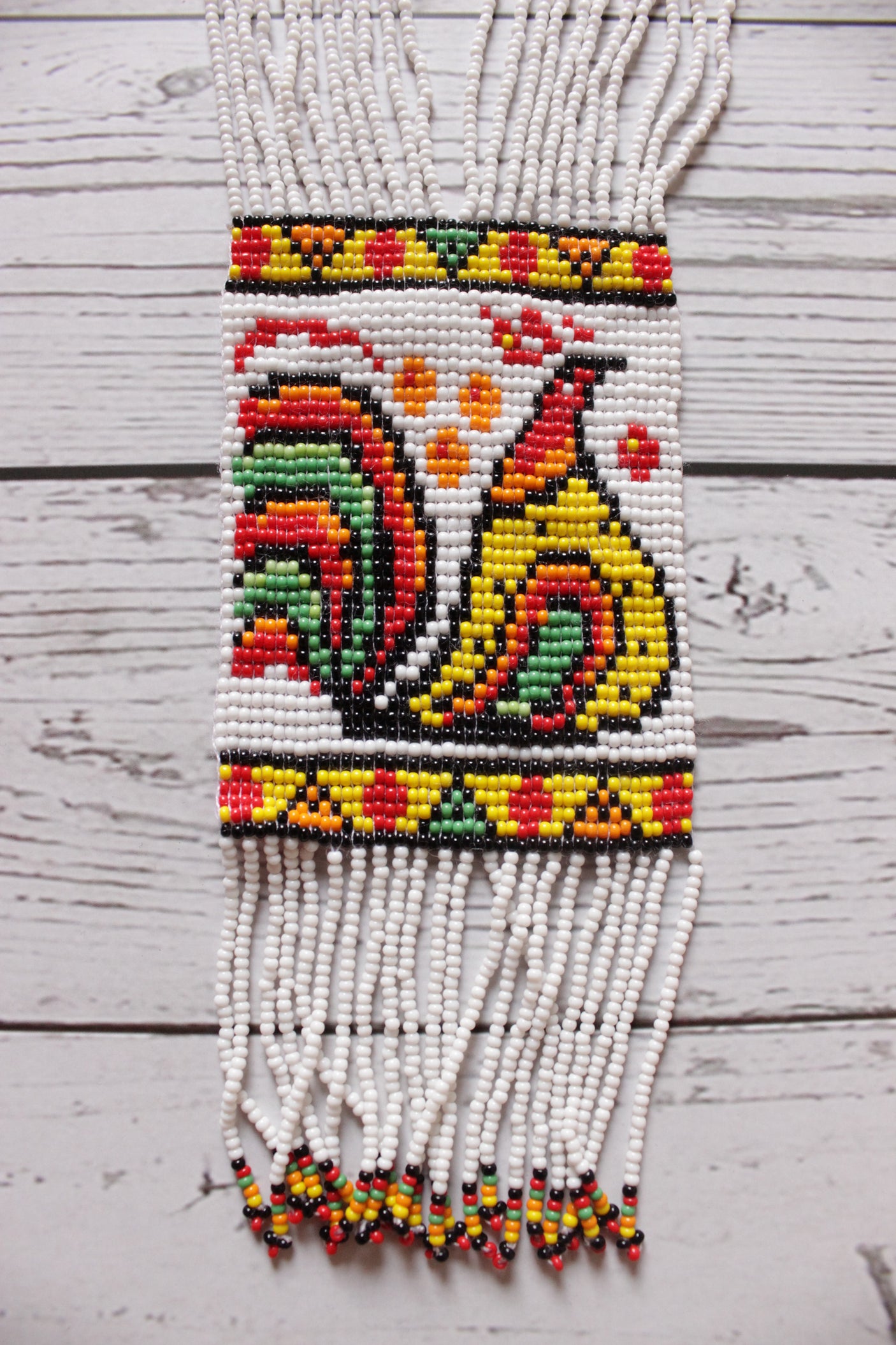 White and Multi-Color Handcrafted Beaded Necklace