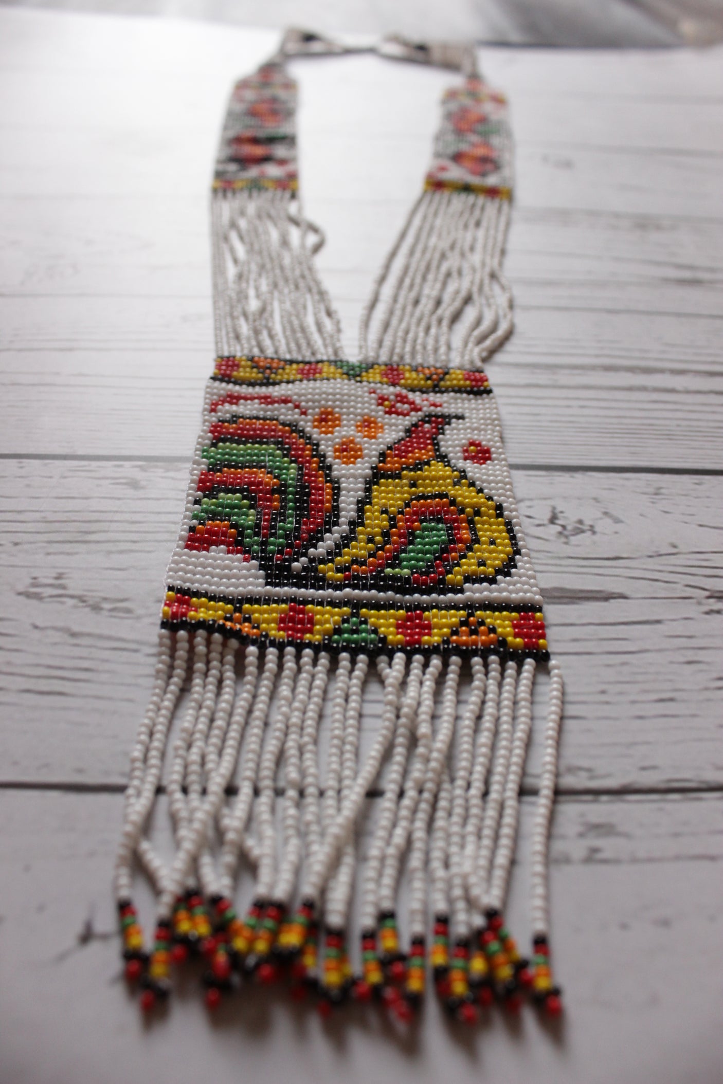 White and Multi-Color Handcrafted Beaded Necklace