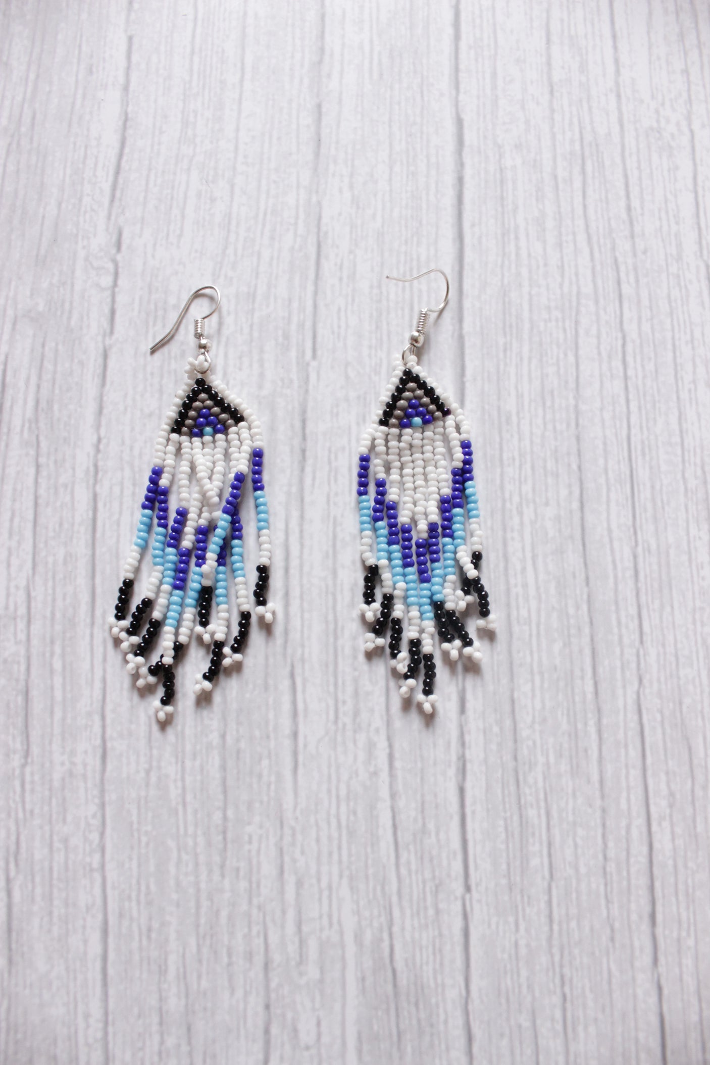 White and Shades of Blue Handcrafted Beaded Necklace Set