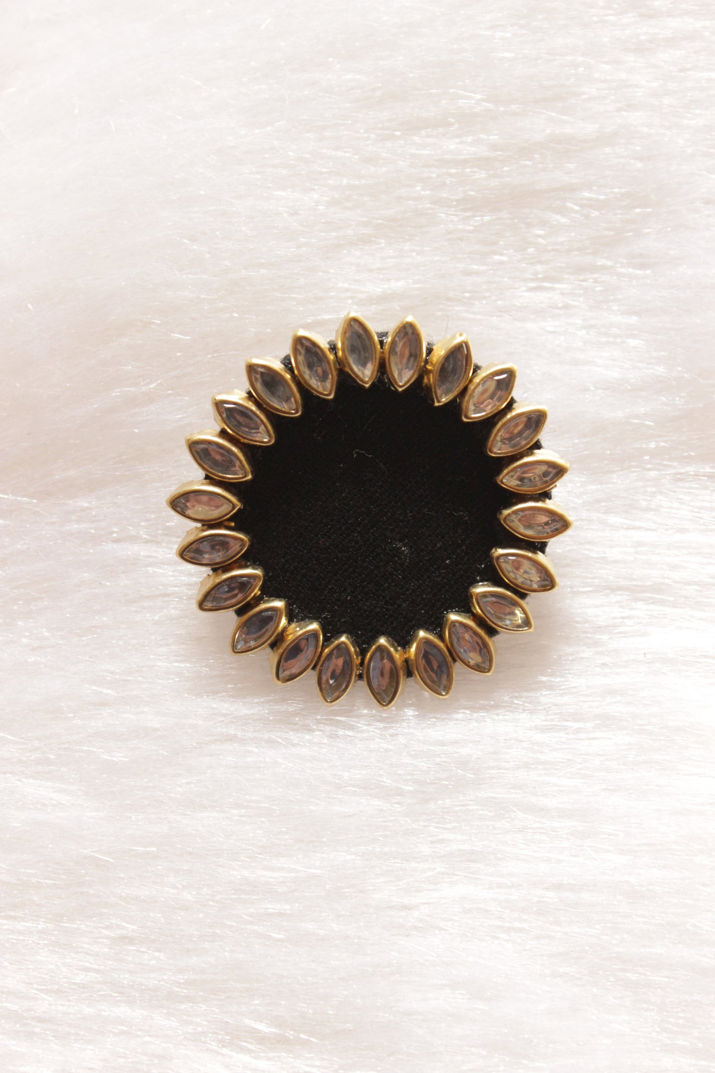 Kundan Stones Embellished Black Fabric Gold Toned Stud Earrings