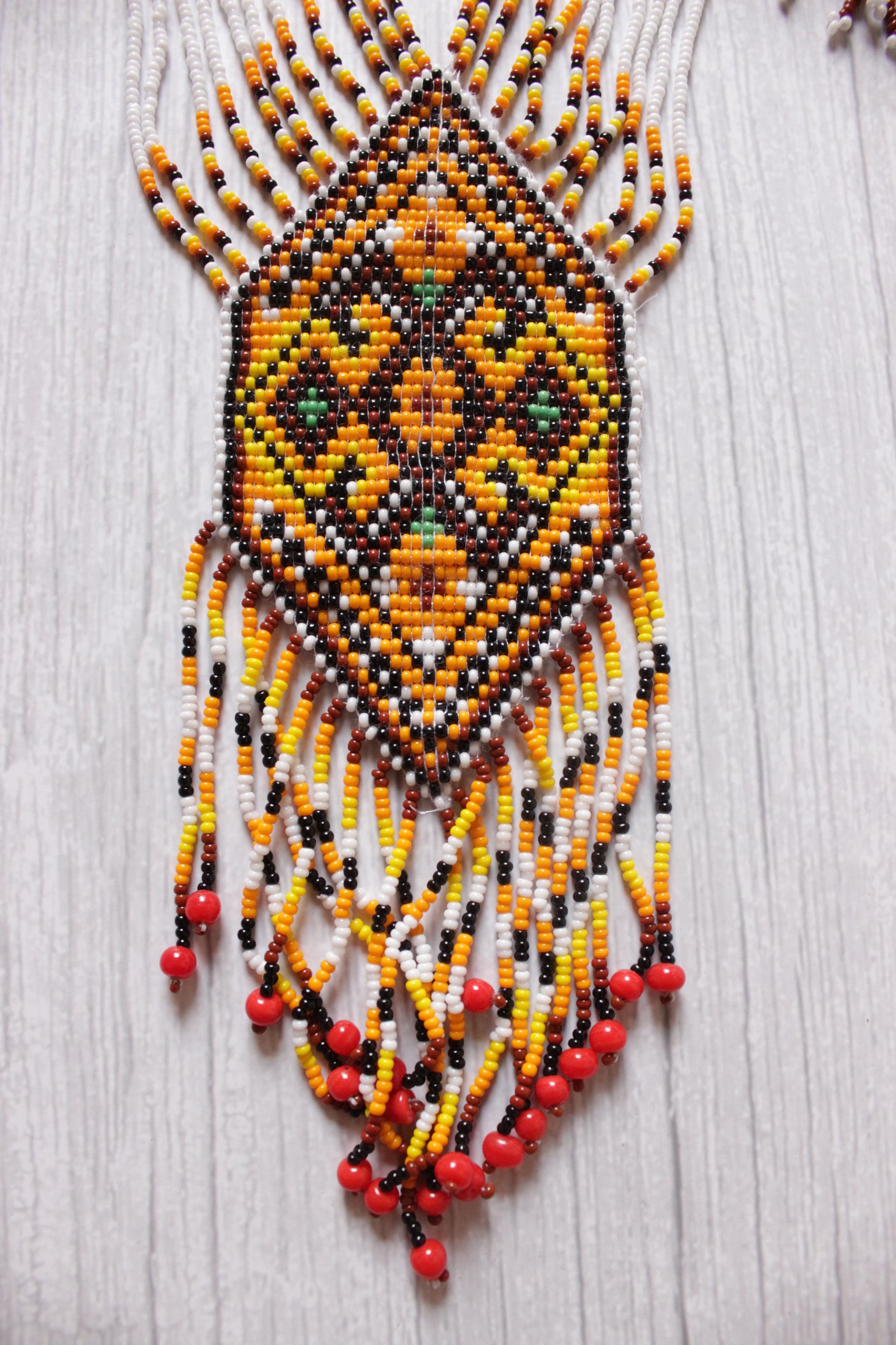 Shades of Yellow & Brown Handcrafted Beaded Necklace Set with Dangler Earrings