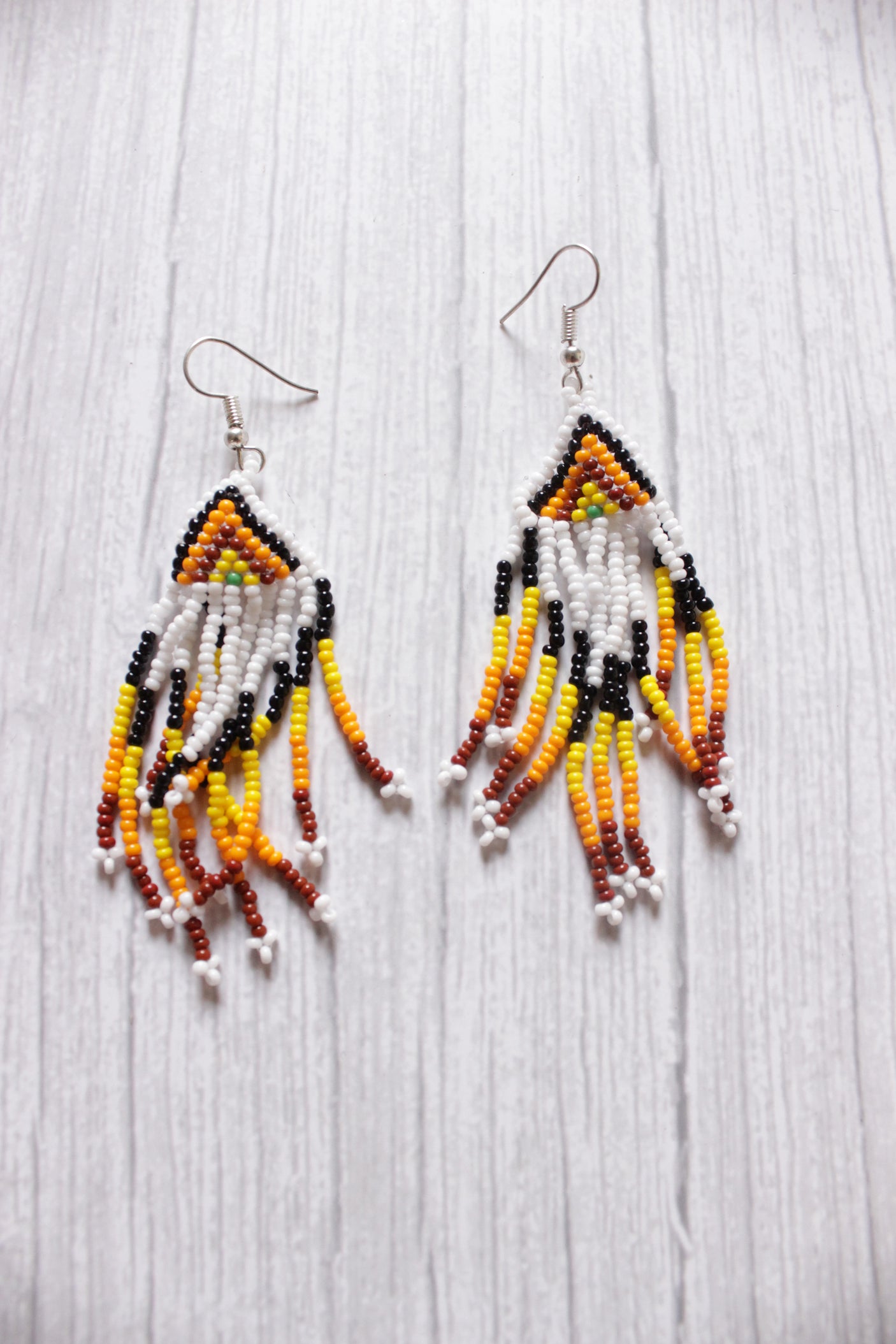 Shades of Yellow & Brown Handcrafted Beaded Necklace Set with Dangler Earrings