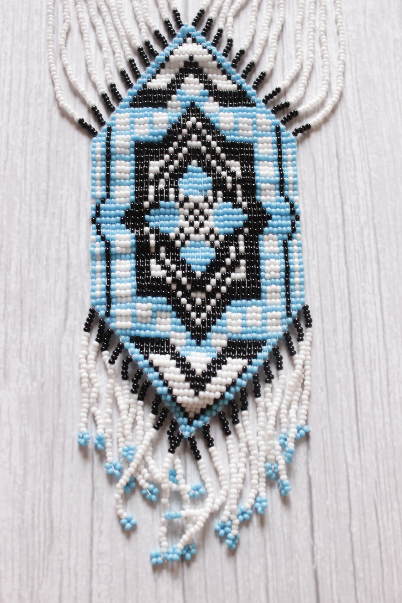 Shades of Blue & Monochrome Handcrafted Beaded Necklace Set with Dangler Earrings