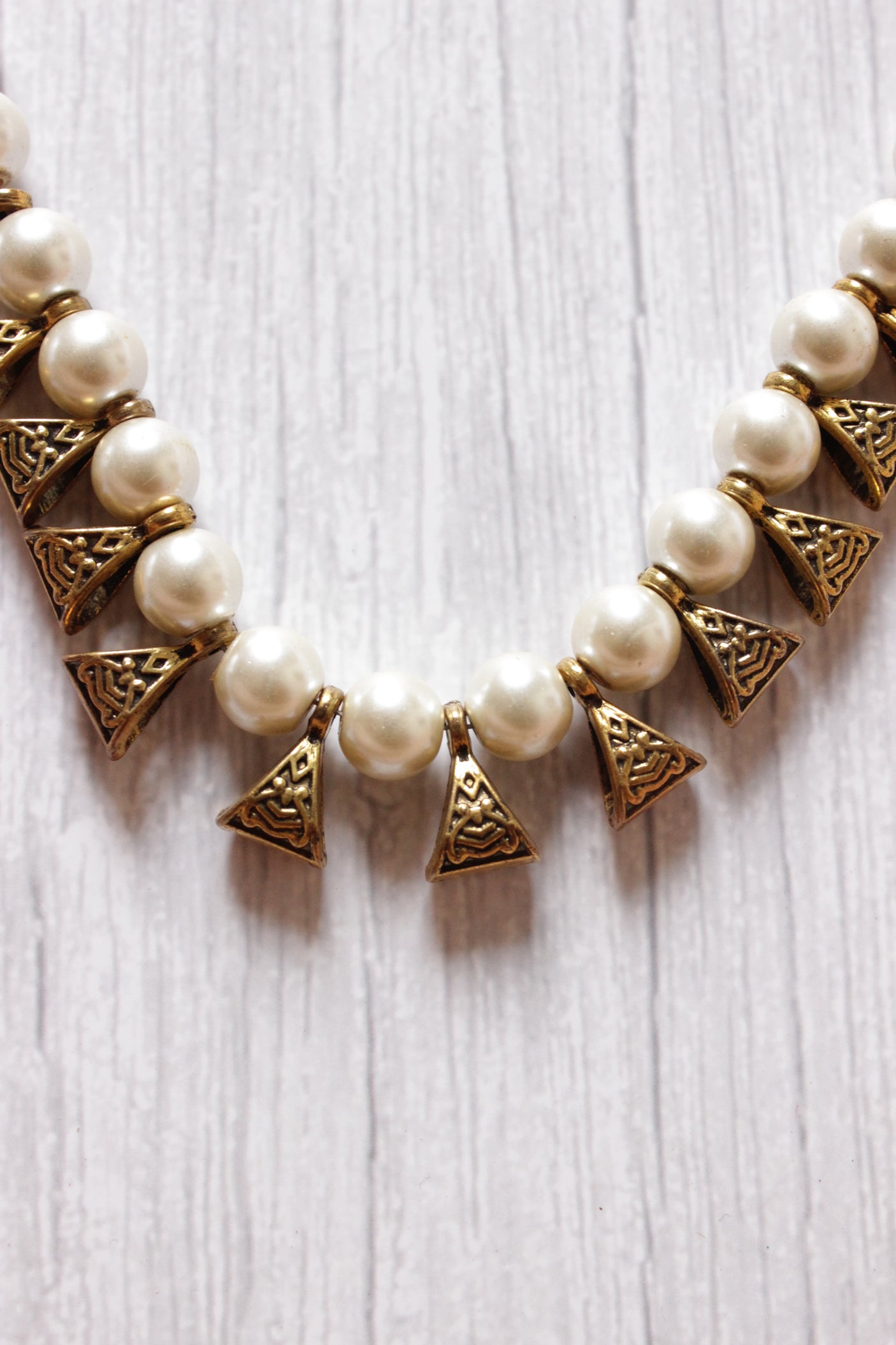 Gold-Toned White Pearl Choker Necklace Set