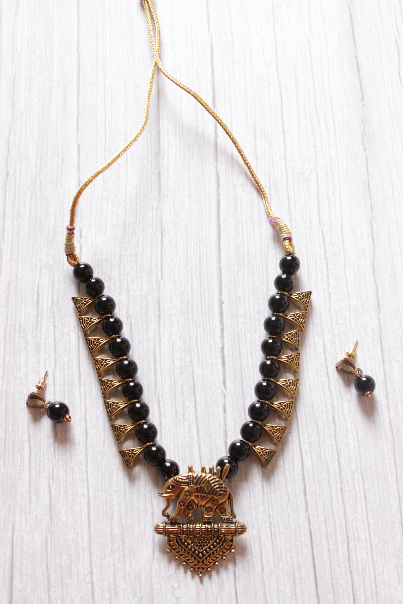 Gold-Toned GP Black Pearl Necklace Set