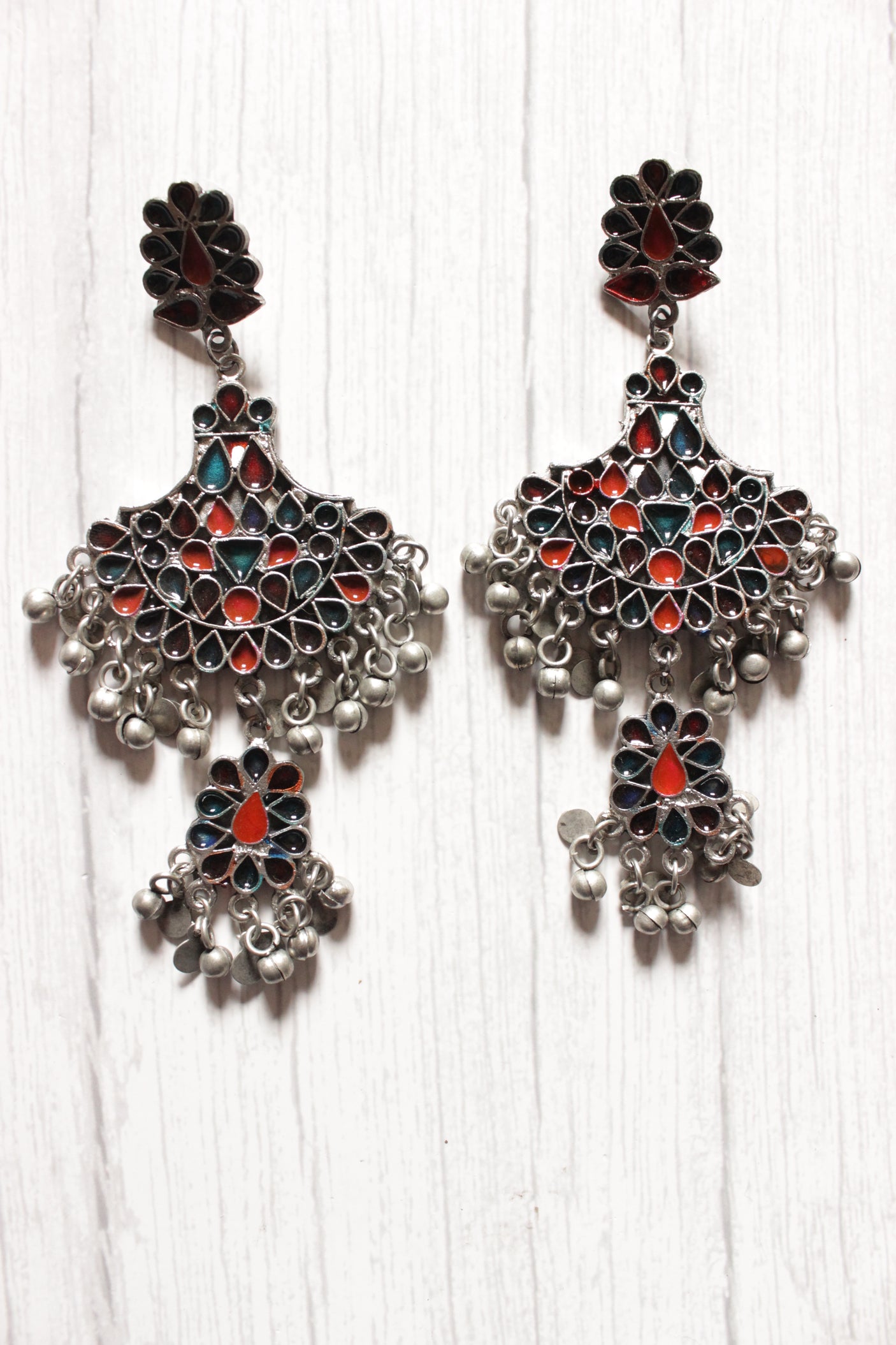 Multi-Color Acrylic Painted Long Afghani Dangler Earrings