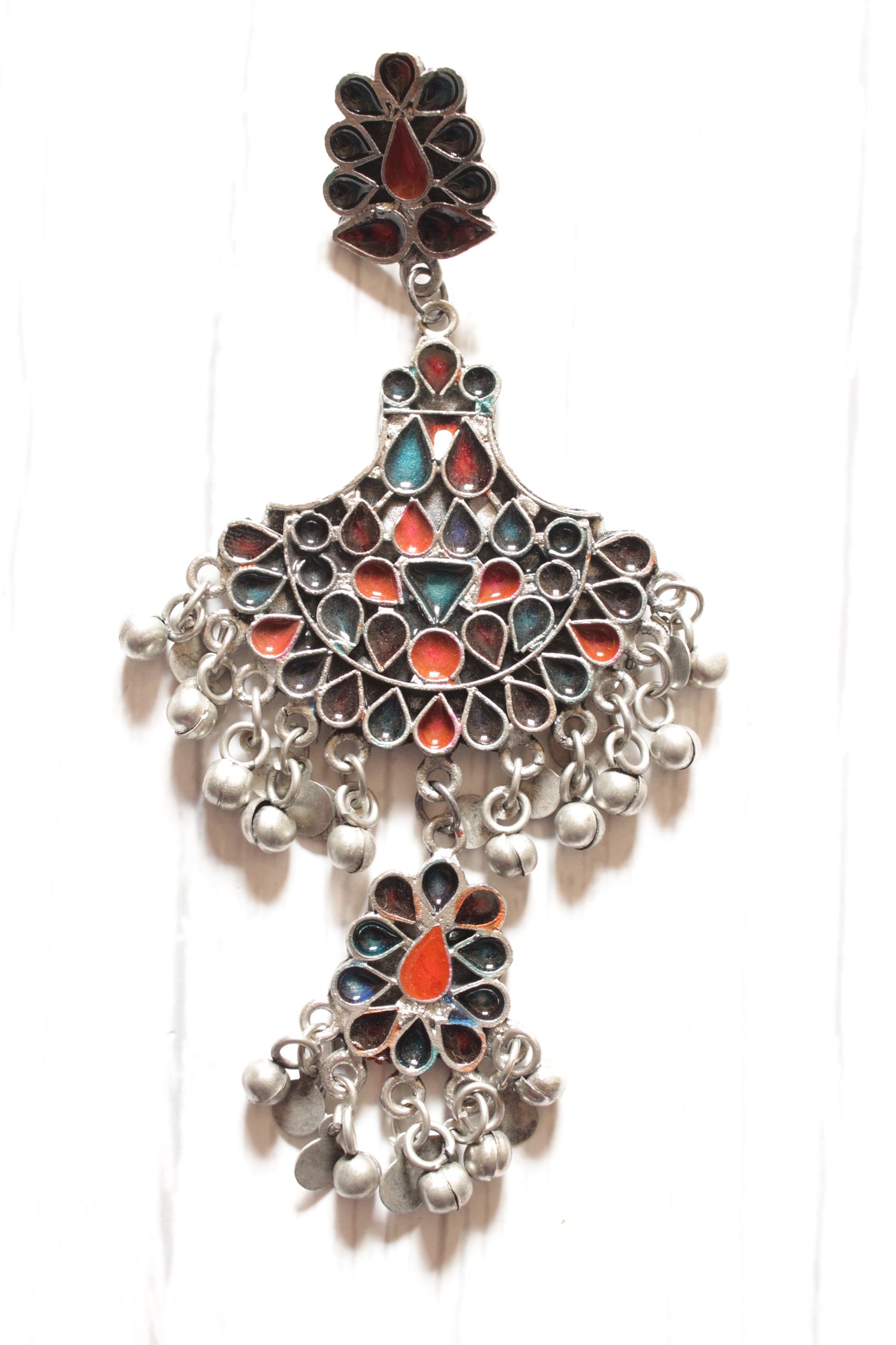 Multi-Color Acrylic Painted Long Afghani Dangler Earrings