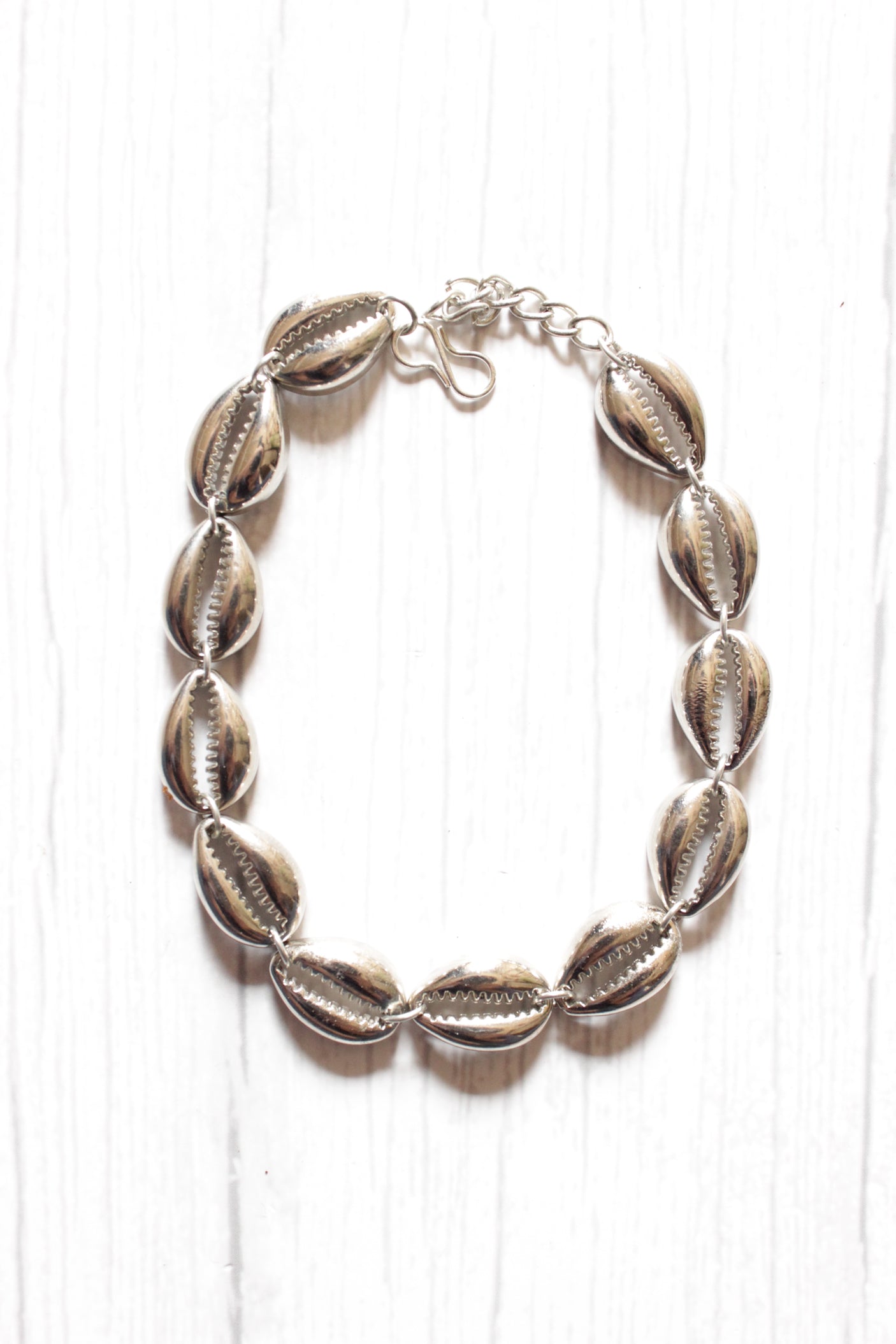 Silver Finish Shell Motif Charms Set of 2 Anklets