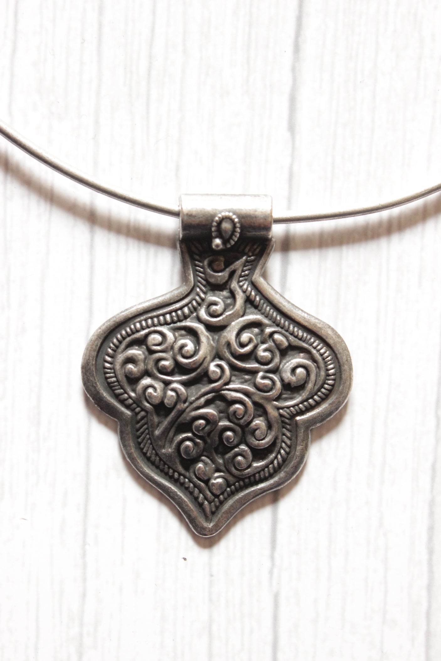 Minimal Statement Pendant Metal Closure Premium Oxidised Finish Brass Necklace