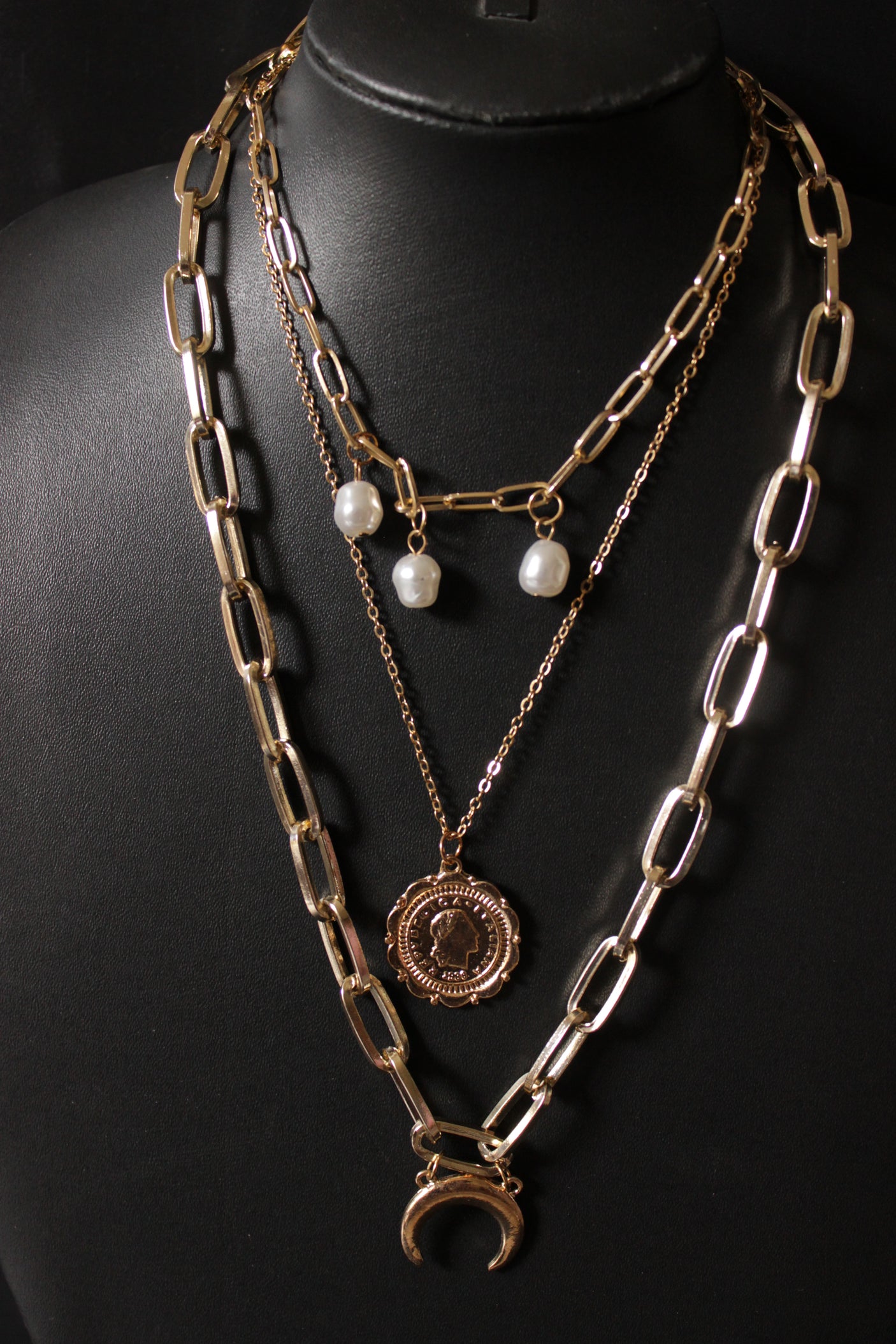 Half Moon Triple Layered Gold Plated Necklace