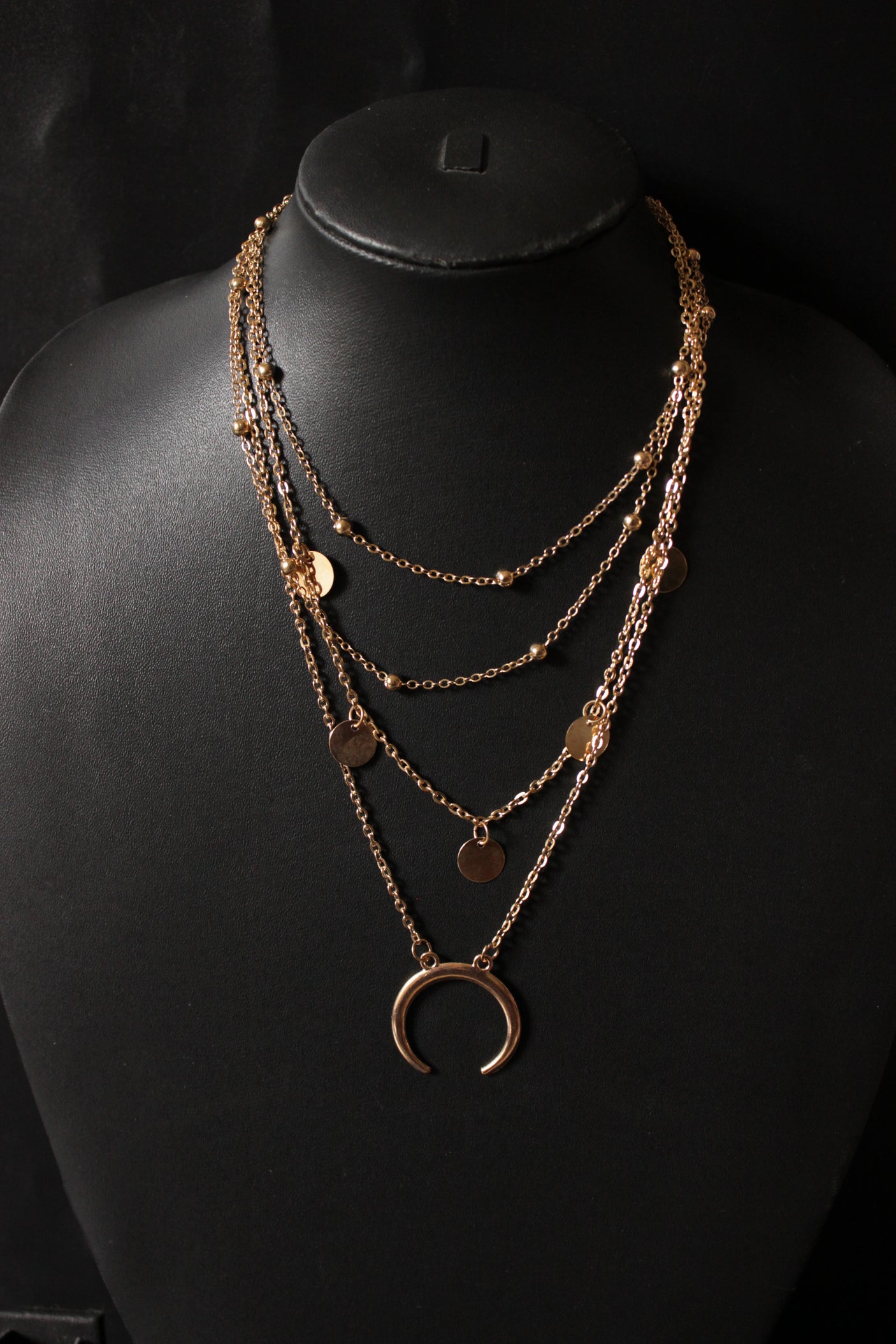 Half Moon 4 Layered Charms Gold Plated Necklace