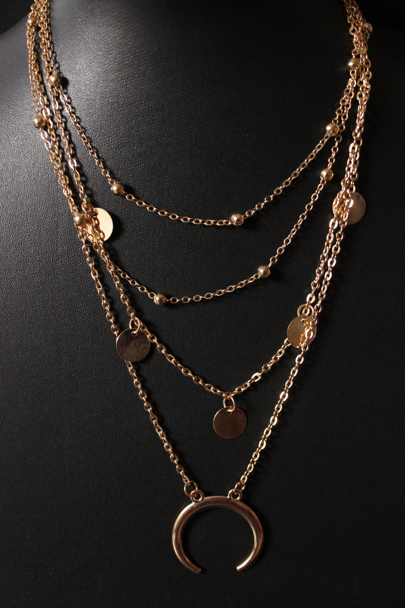 Half Moon 4 Layered Charms Gold Plated Necklace