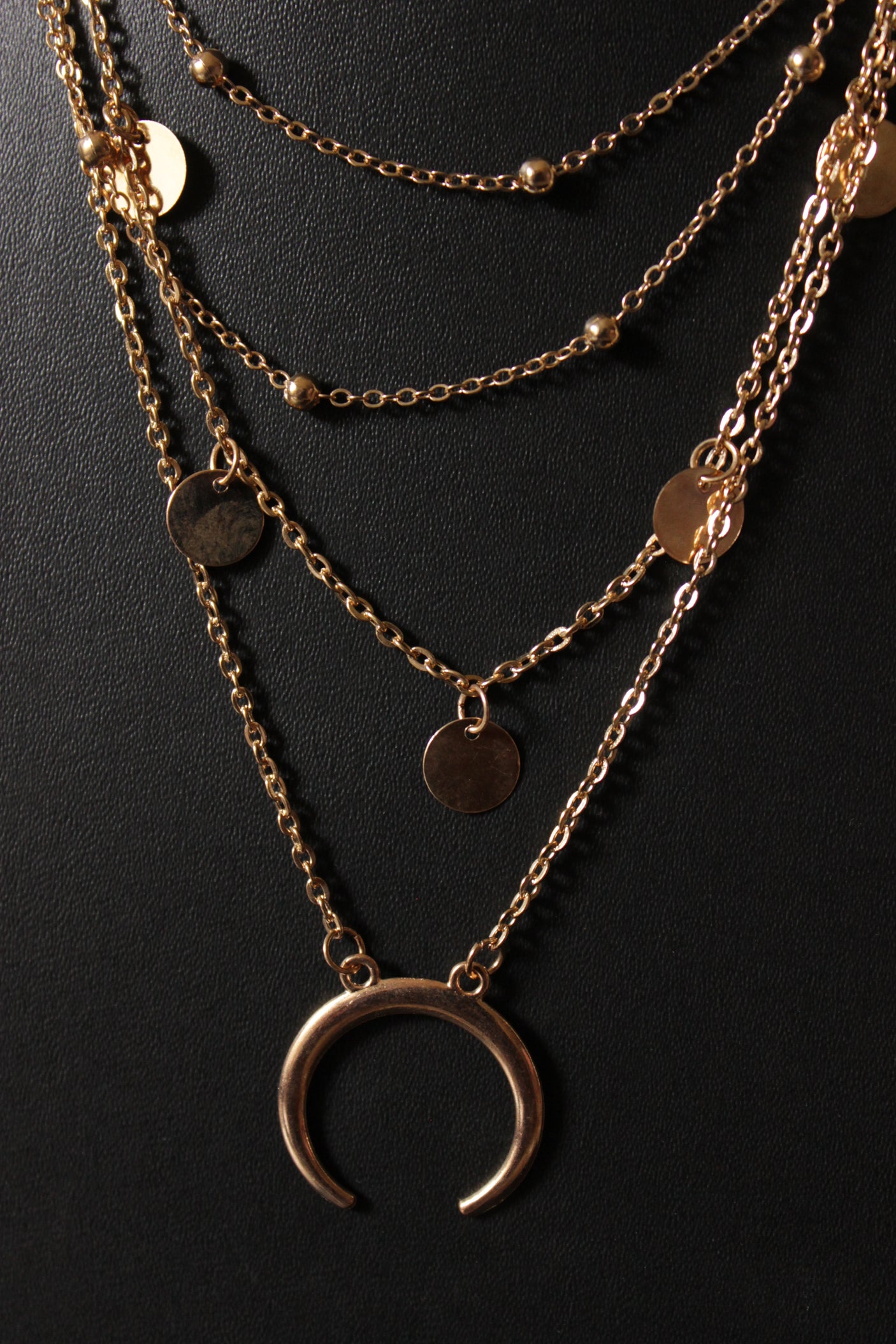 Half Moon 4 Layered Charms Gold Plated Necklace
