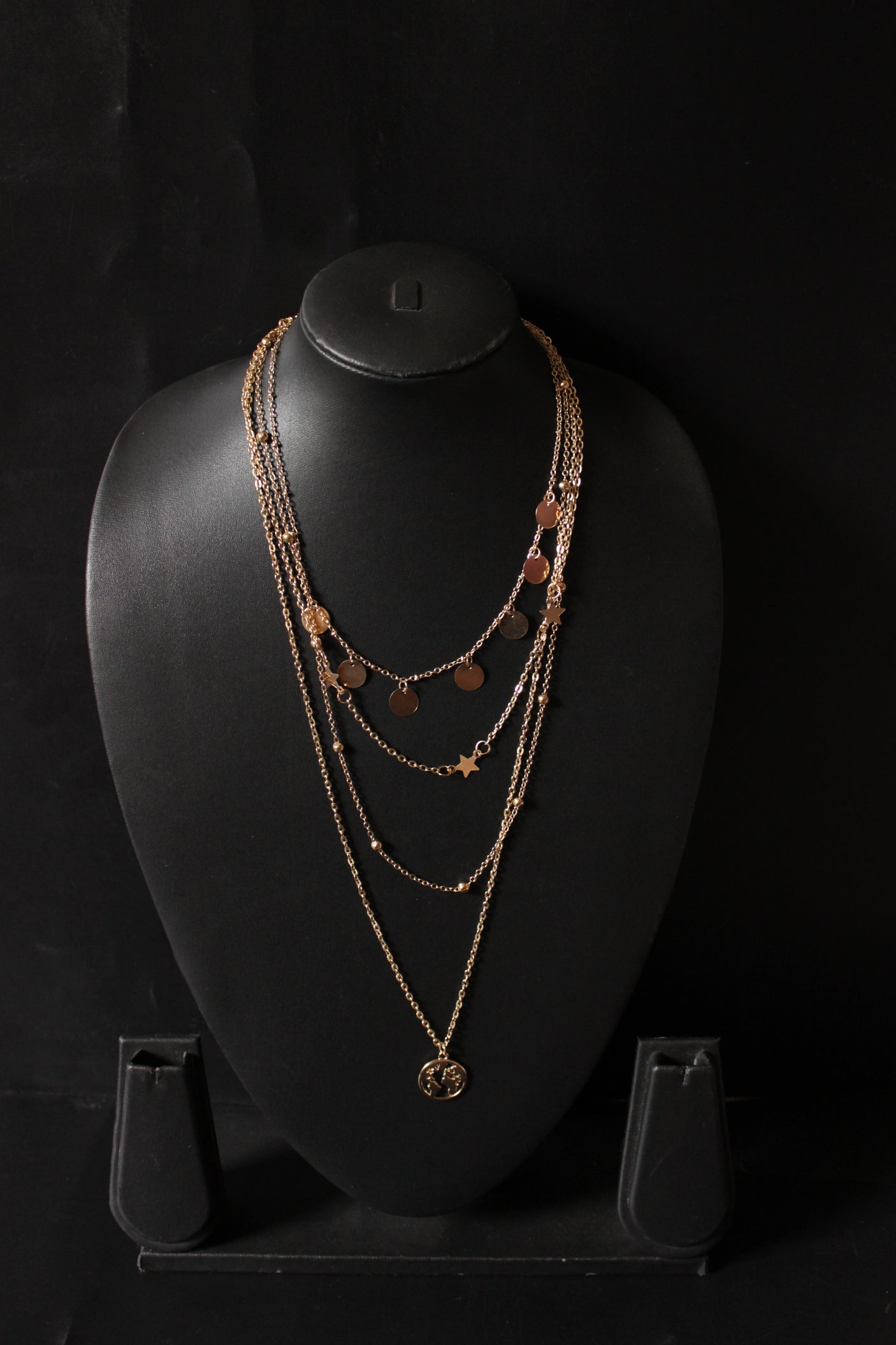 4 Layered Exquisite Gold Plated Multi Strand Necklace