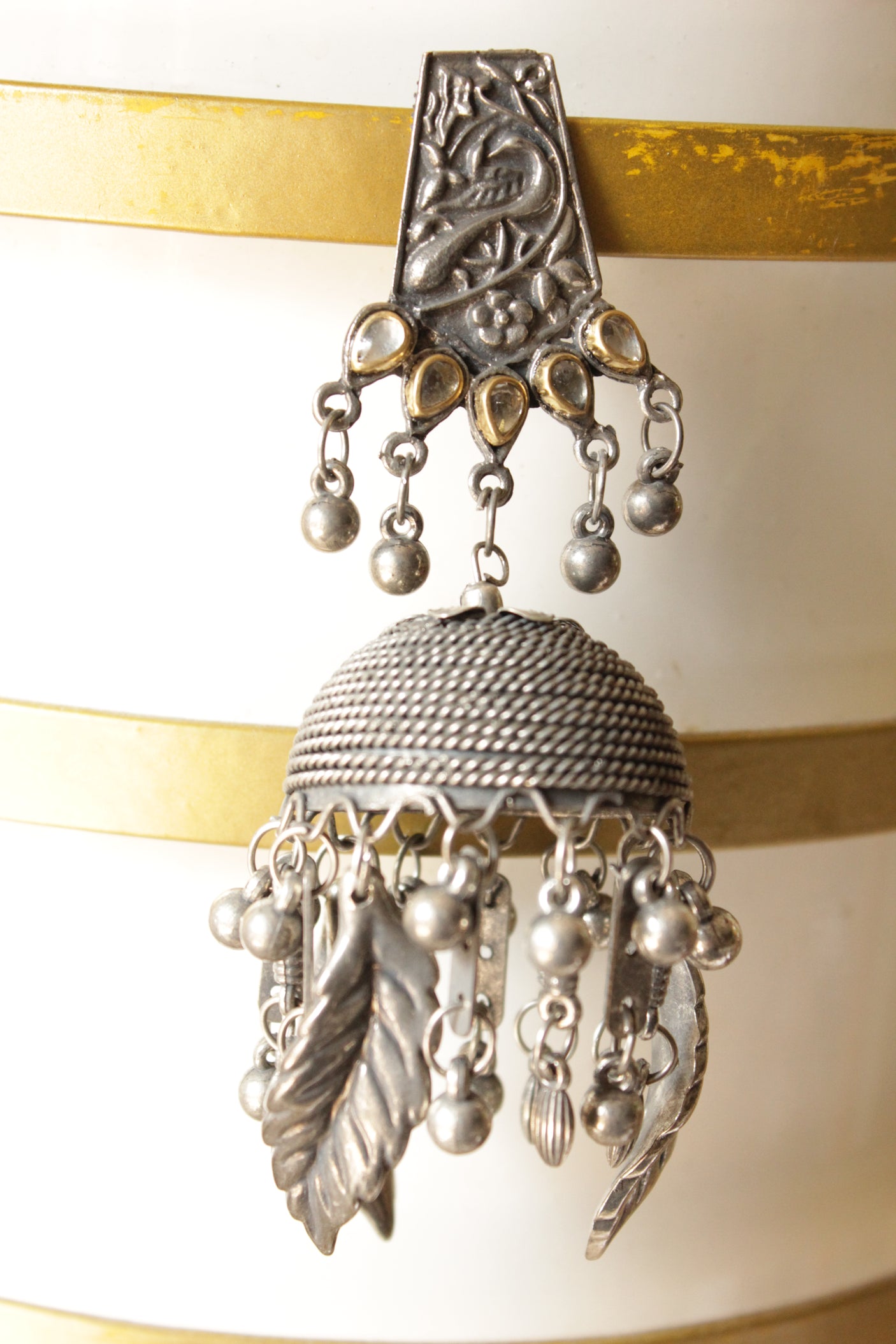 Intricately Detailed Premium Oxidised Finish Brass Jhumka Earrings Embellished with Ghungroo Beads